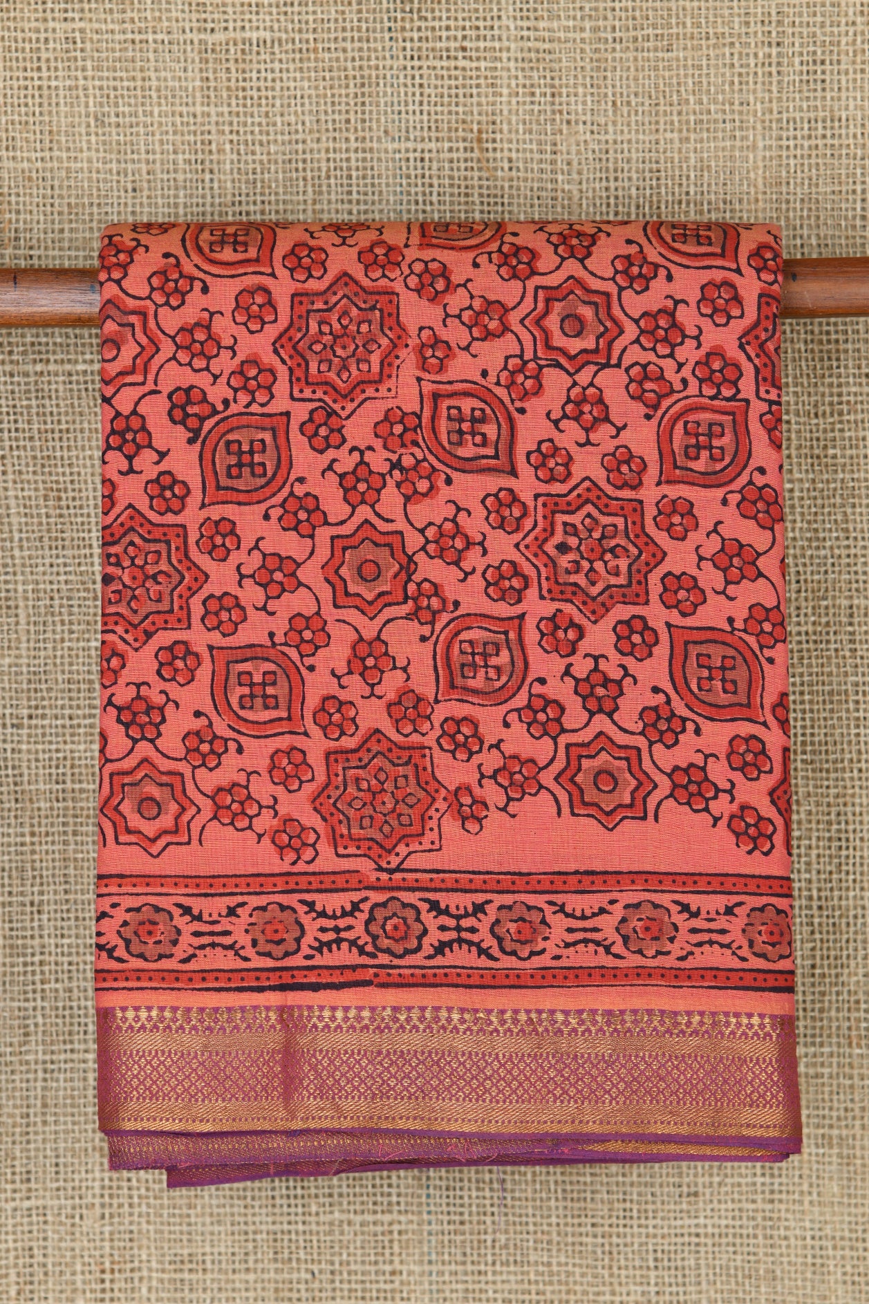  Rust Brown Printed Cotton Saree 