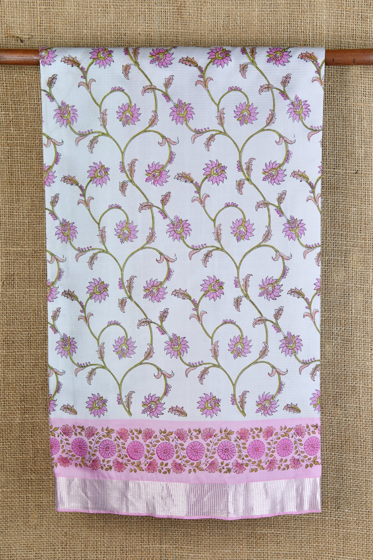  Floral Design Lavender Kanchipuram Printed Silk Saree 