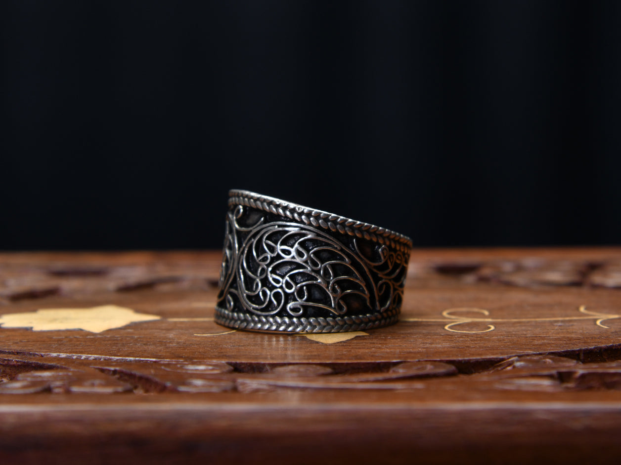  Oxidised Pure Silver Chunky Band Ring 