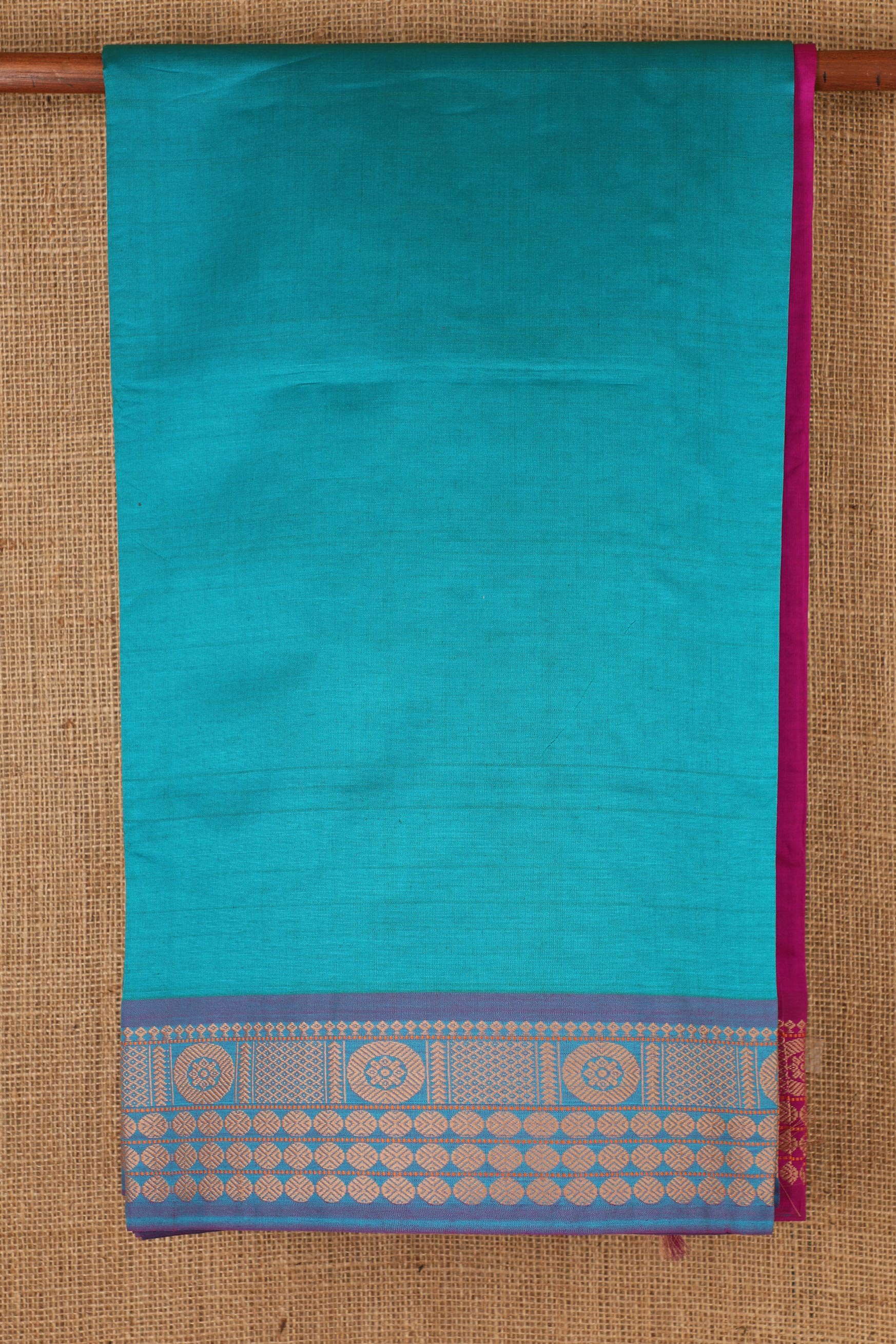  Rudraksh Motif Border Blue Poly Cotton Saree 