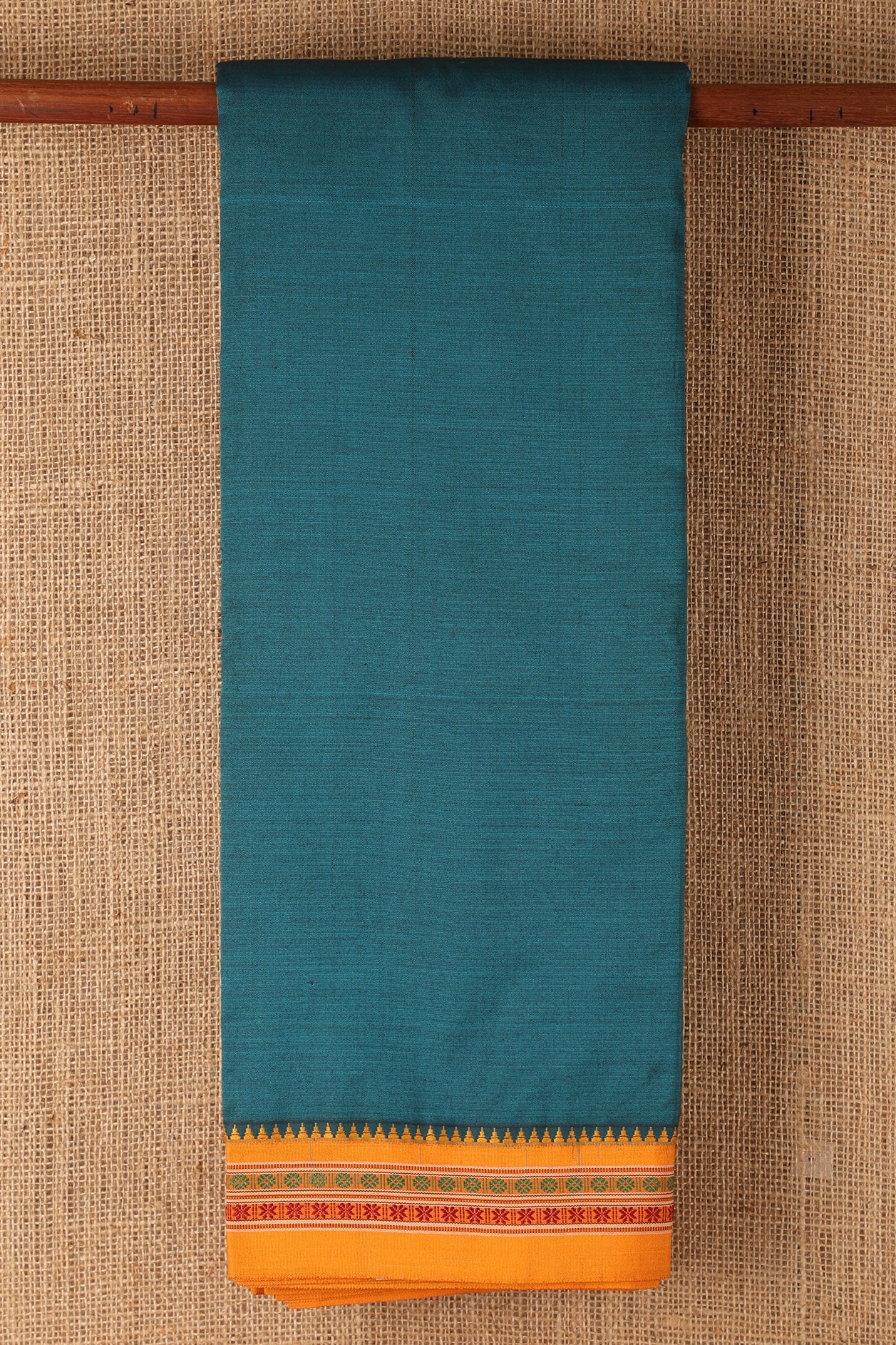  Rudraksh Motif Border Turquoise Blue Dharwad Cotton Saree 