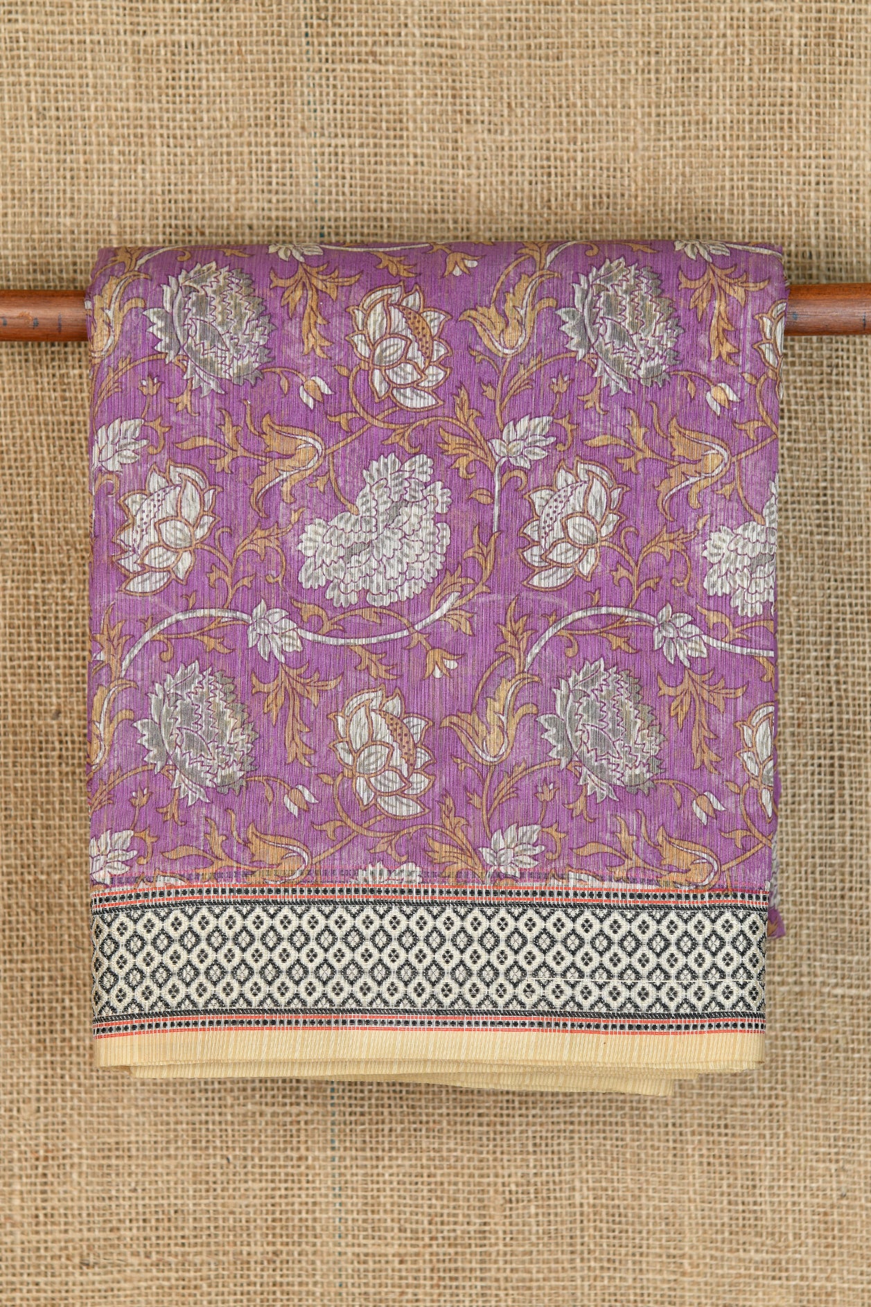  Minimal Border With Floral Creeper Mauve Purple Kota Cotton Saree 