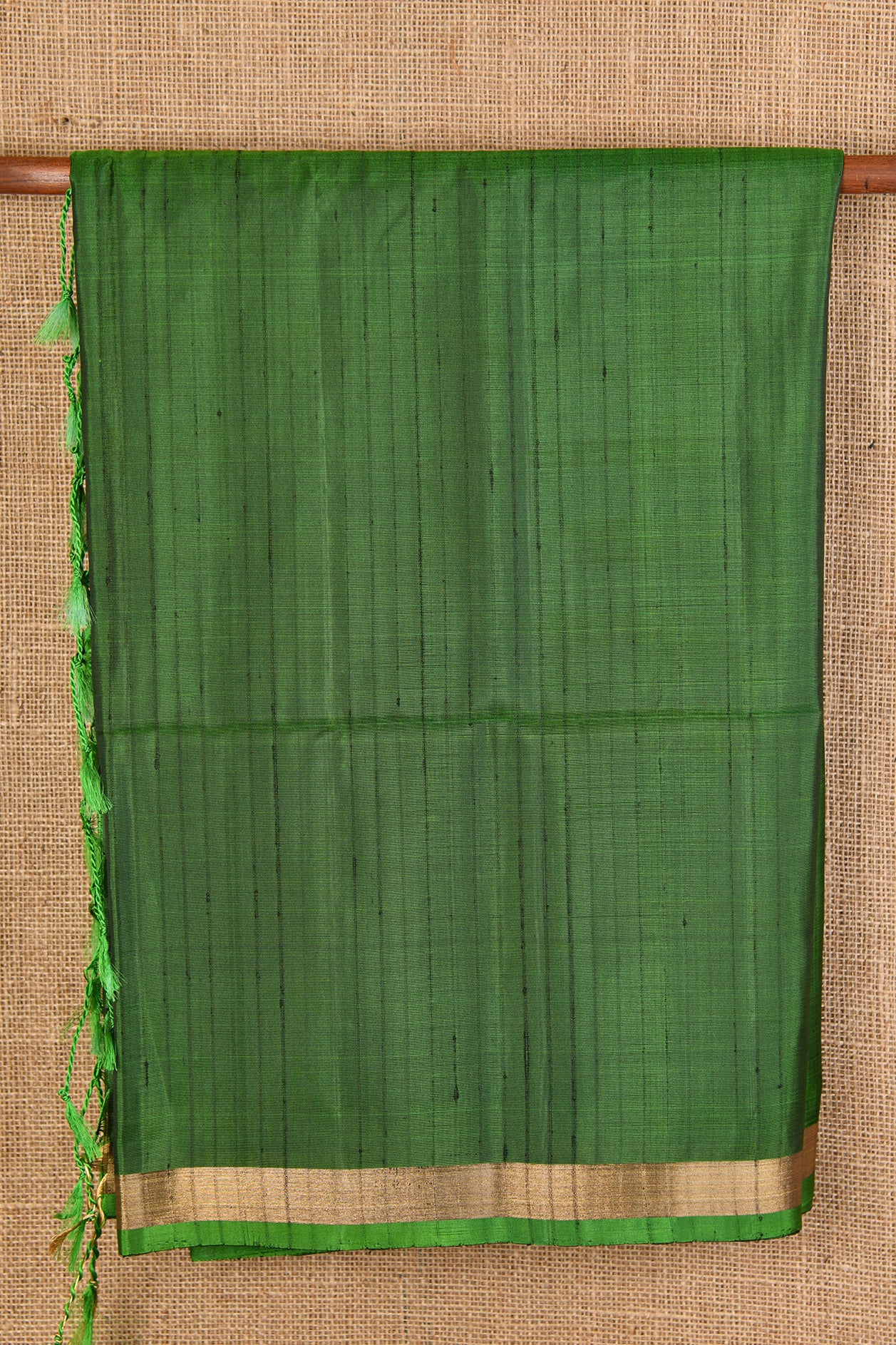  Sap Green Stripes Plain Silk Saree 