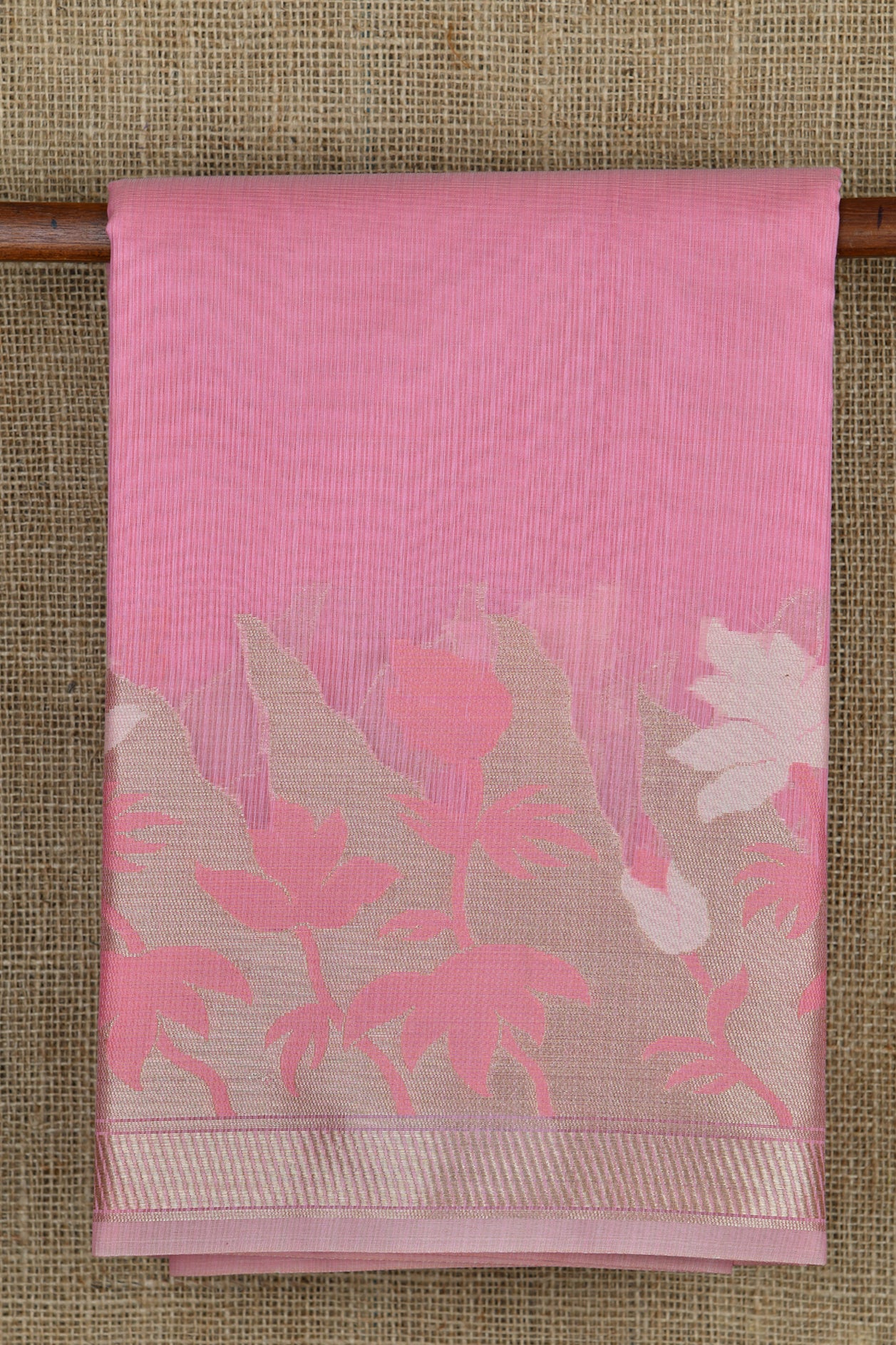  Floral Design Border Baby Pink Semi Banaras Saree 