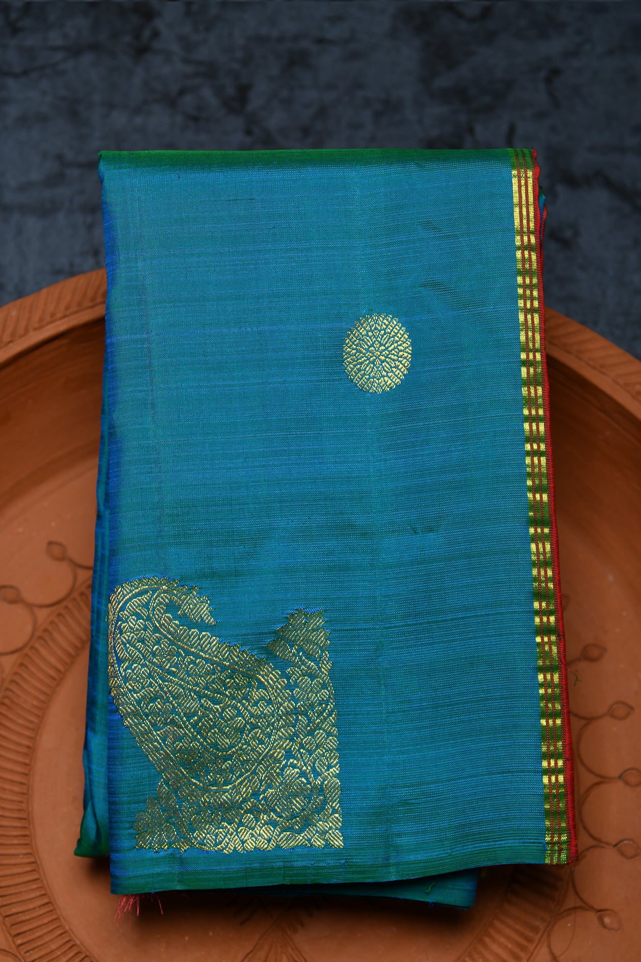  Paisley And Rudraksh Butta Teal Green Kanchipuram Silk Saree 