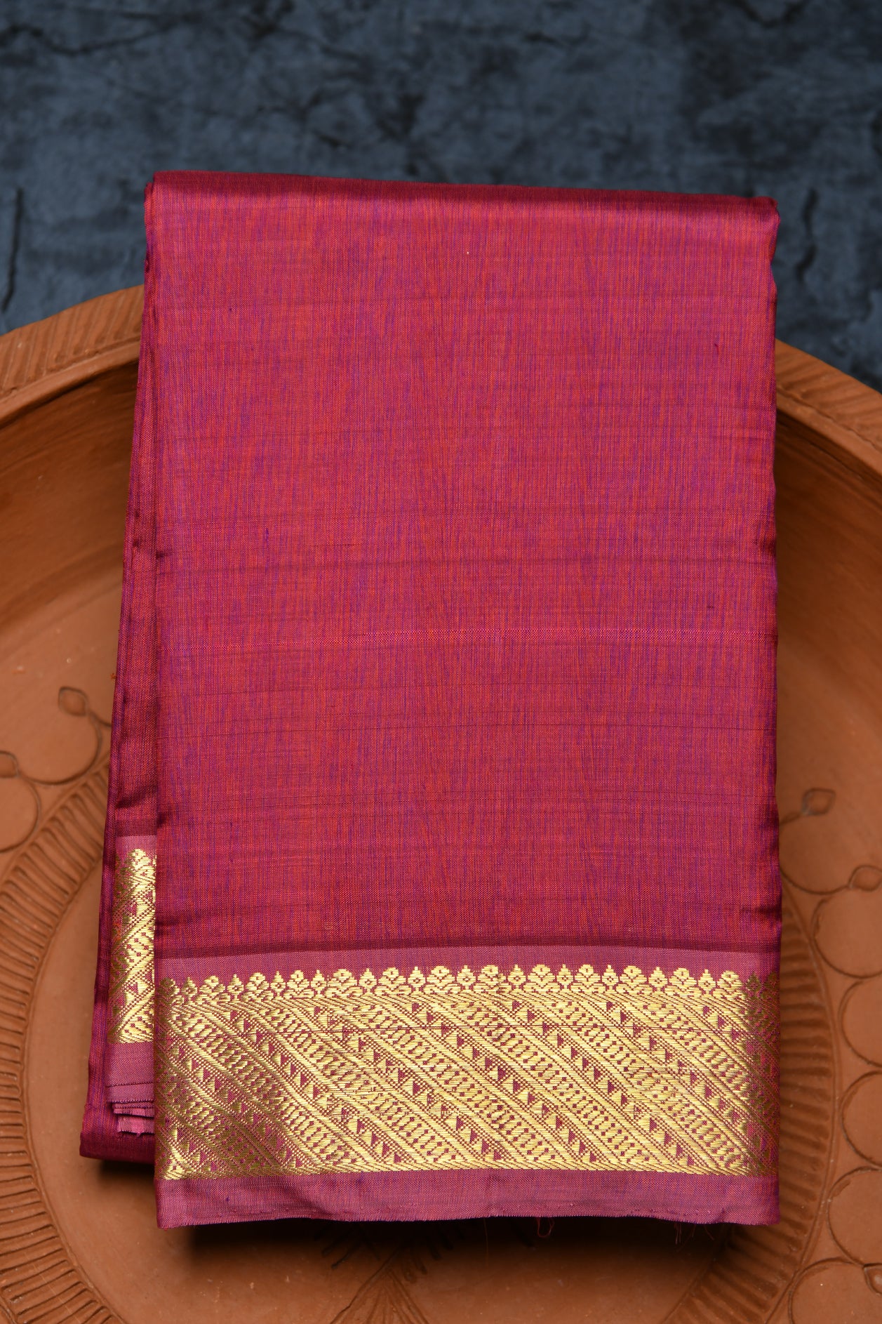  Arai Madam Border In Plain Burgundy Purple Kanchipuram Silk Saree 