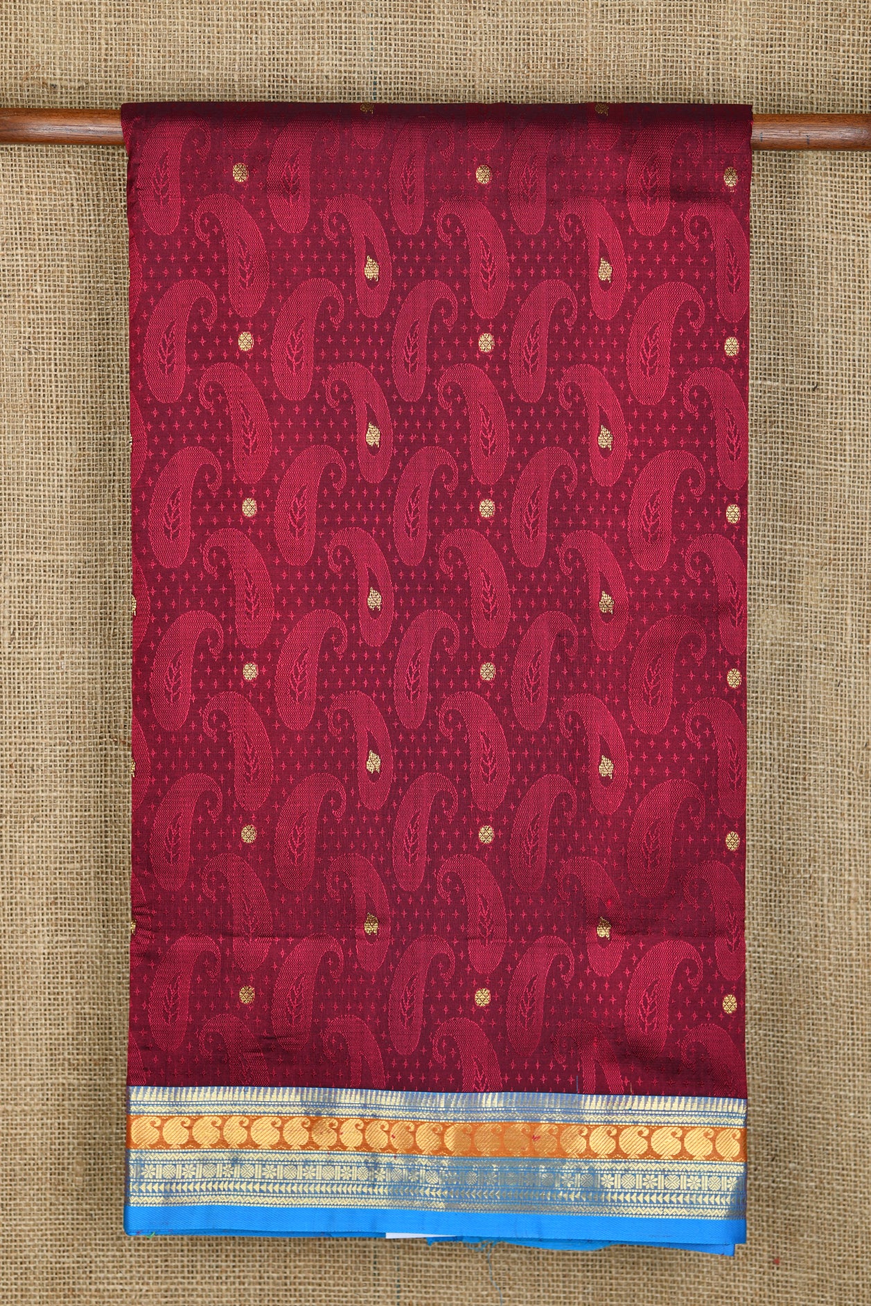  Contrast Border With Paisley Design Maroon Silk Cotton Saree 