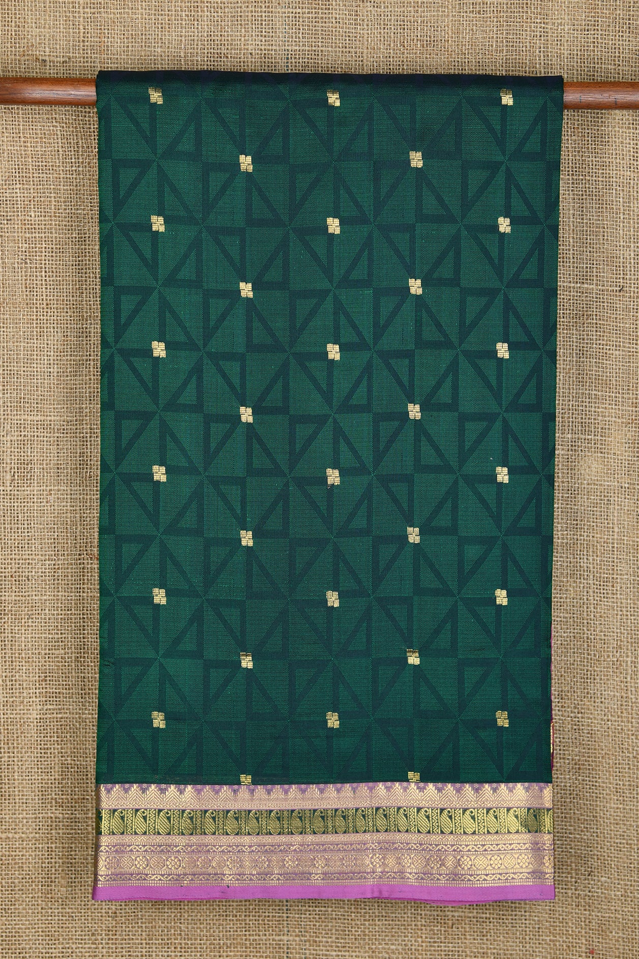  Self Geometric Pattern Bottle Green Silk Cotton Saree 