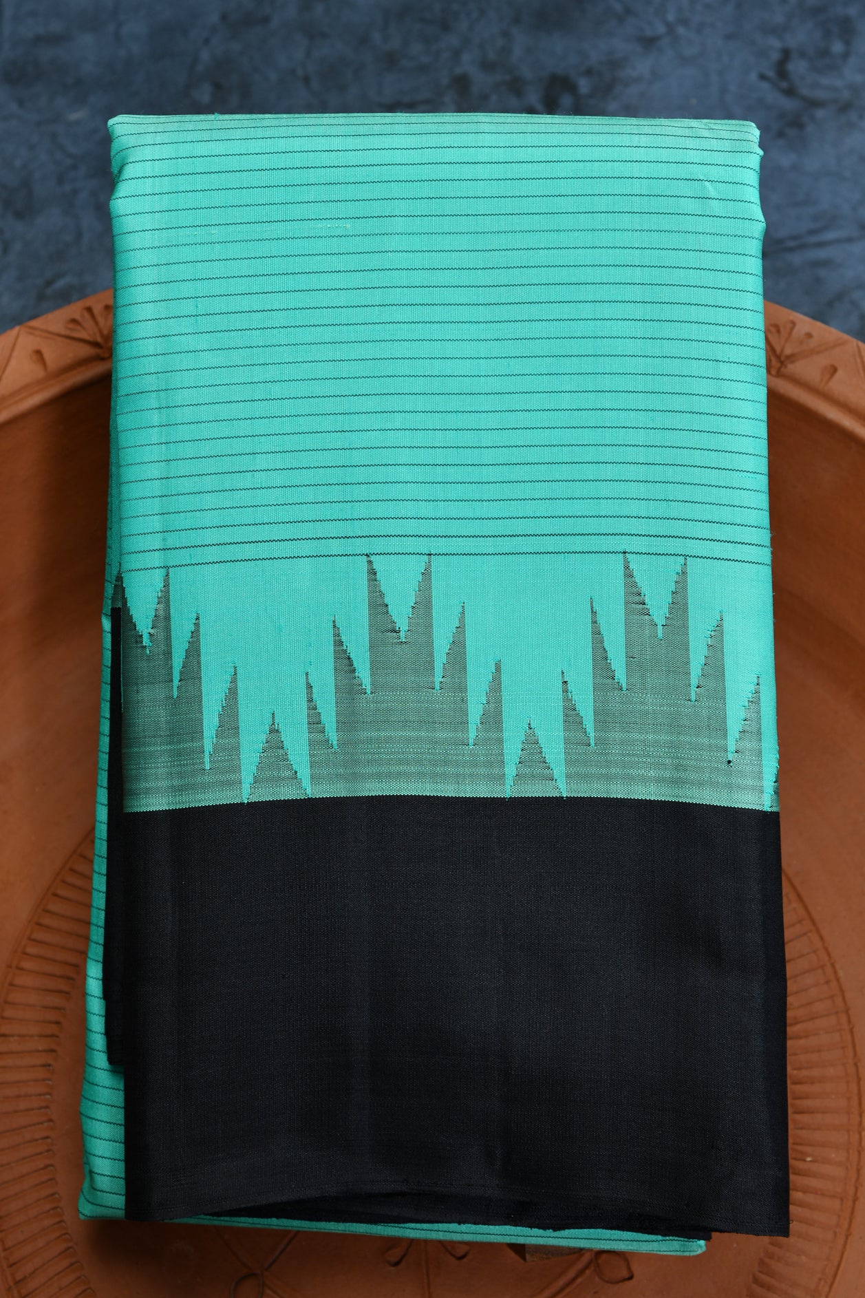  Temple Border Design Turquoise Green Kanchipuram Silk Saree 