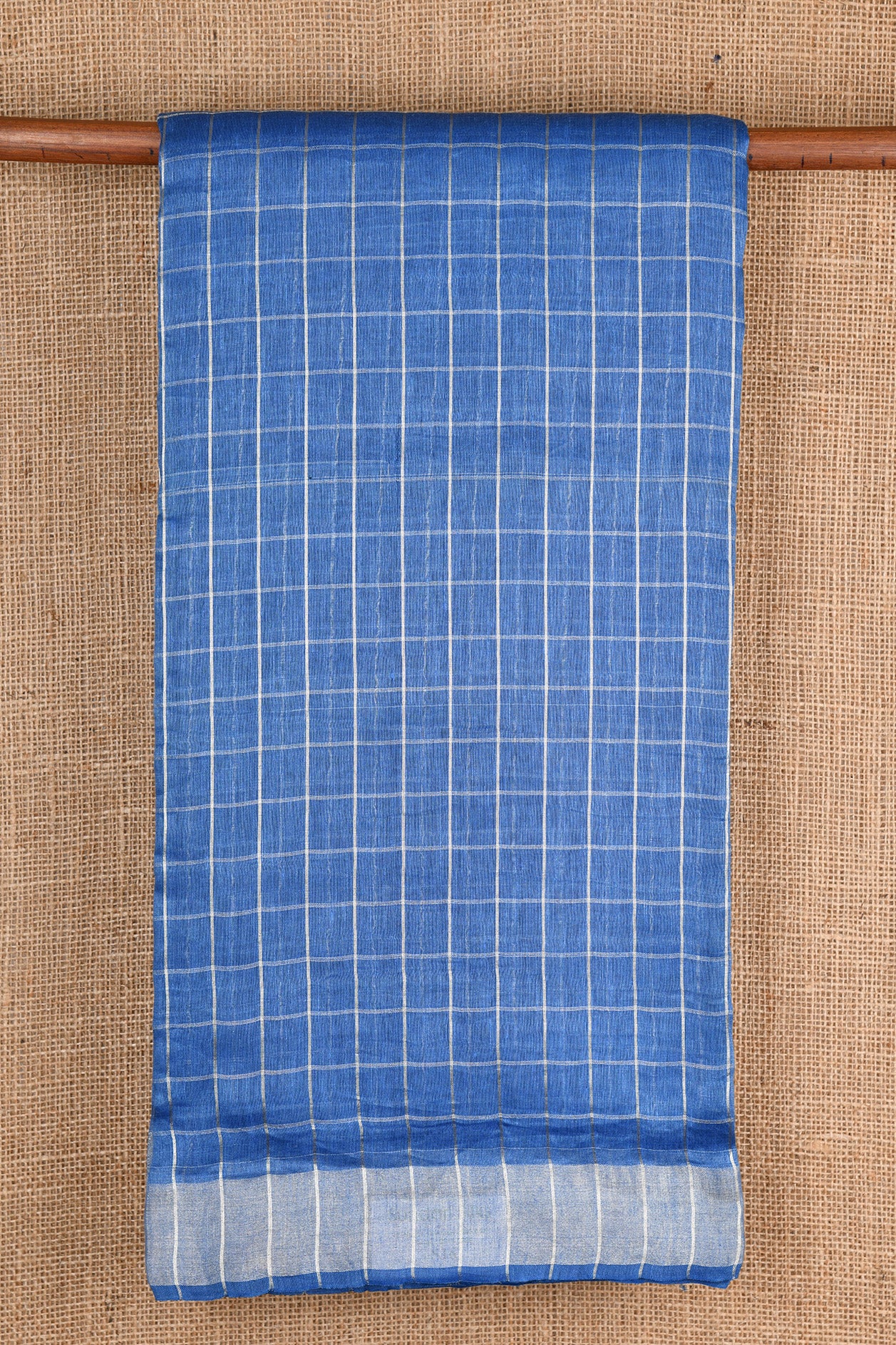  Small Border Checked Blue Linen Saree 