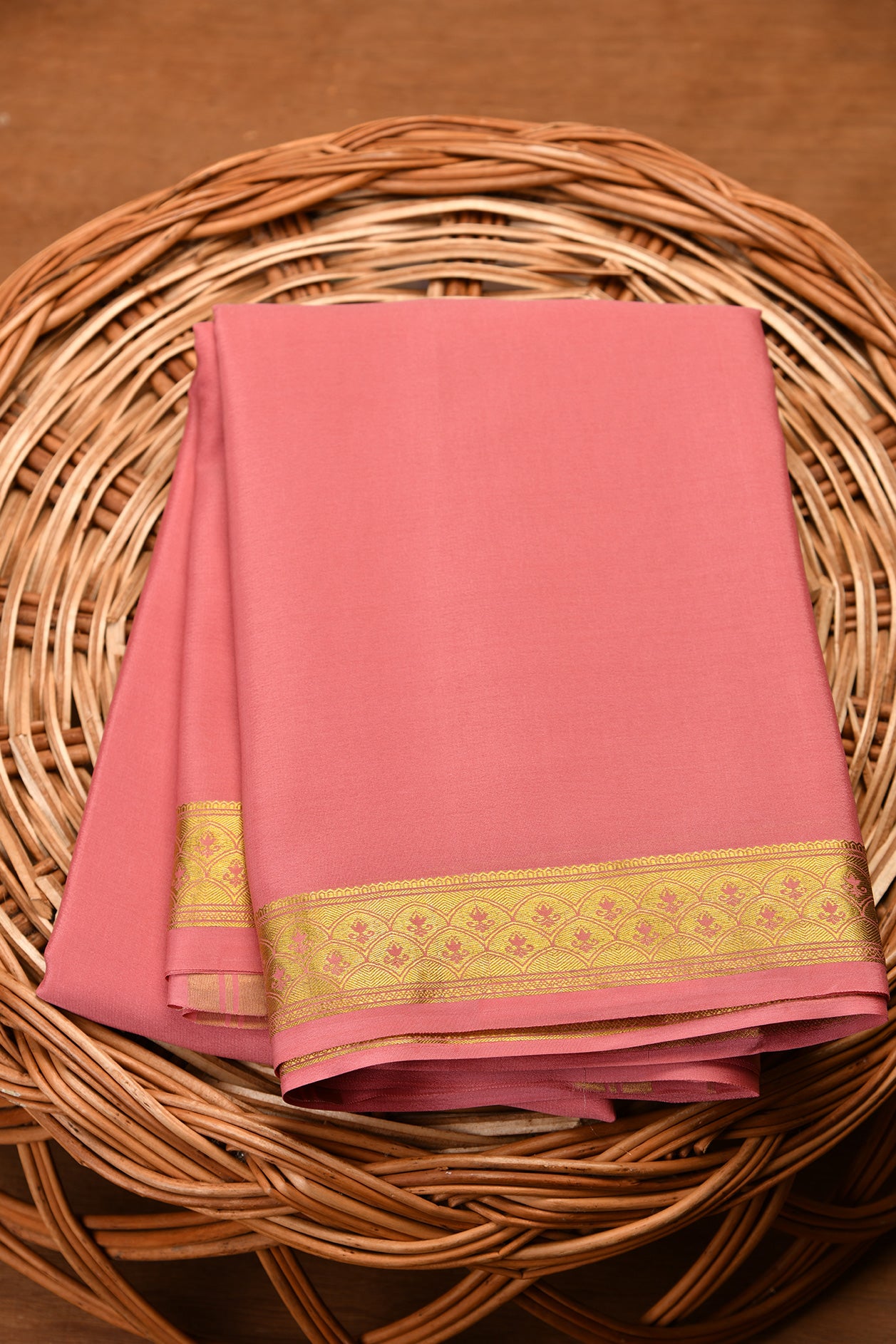  Floral Border Design Onion Pink Mysore Silk Saree 