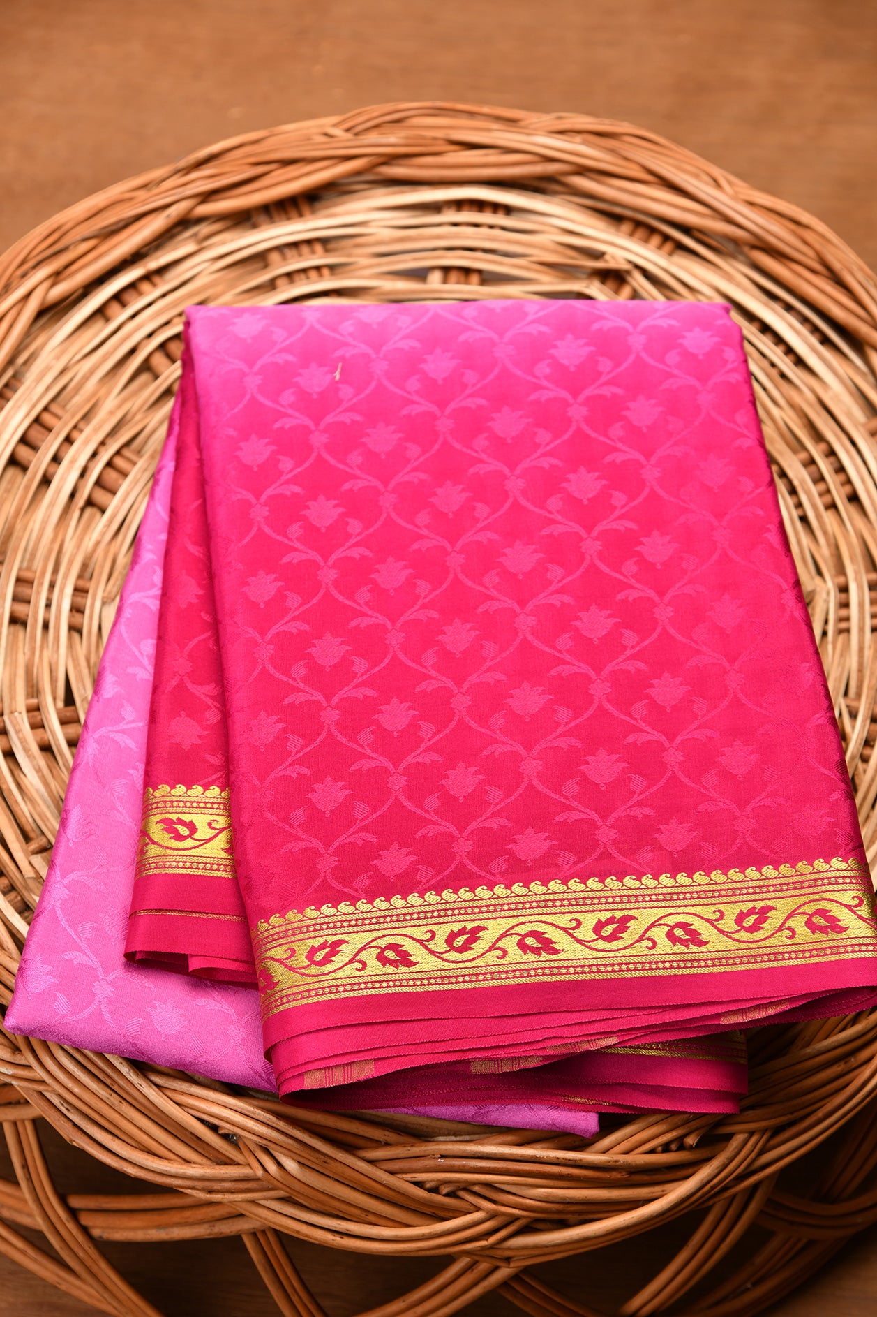  Floral Design Pink Mysore Silk Saree 