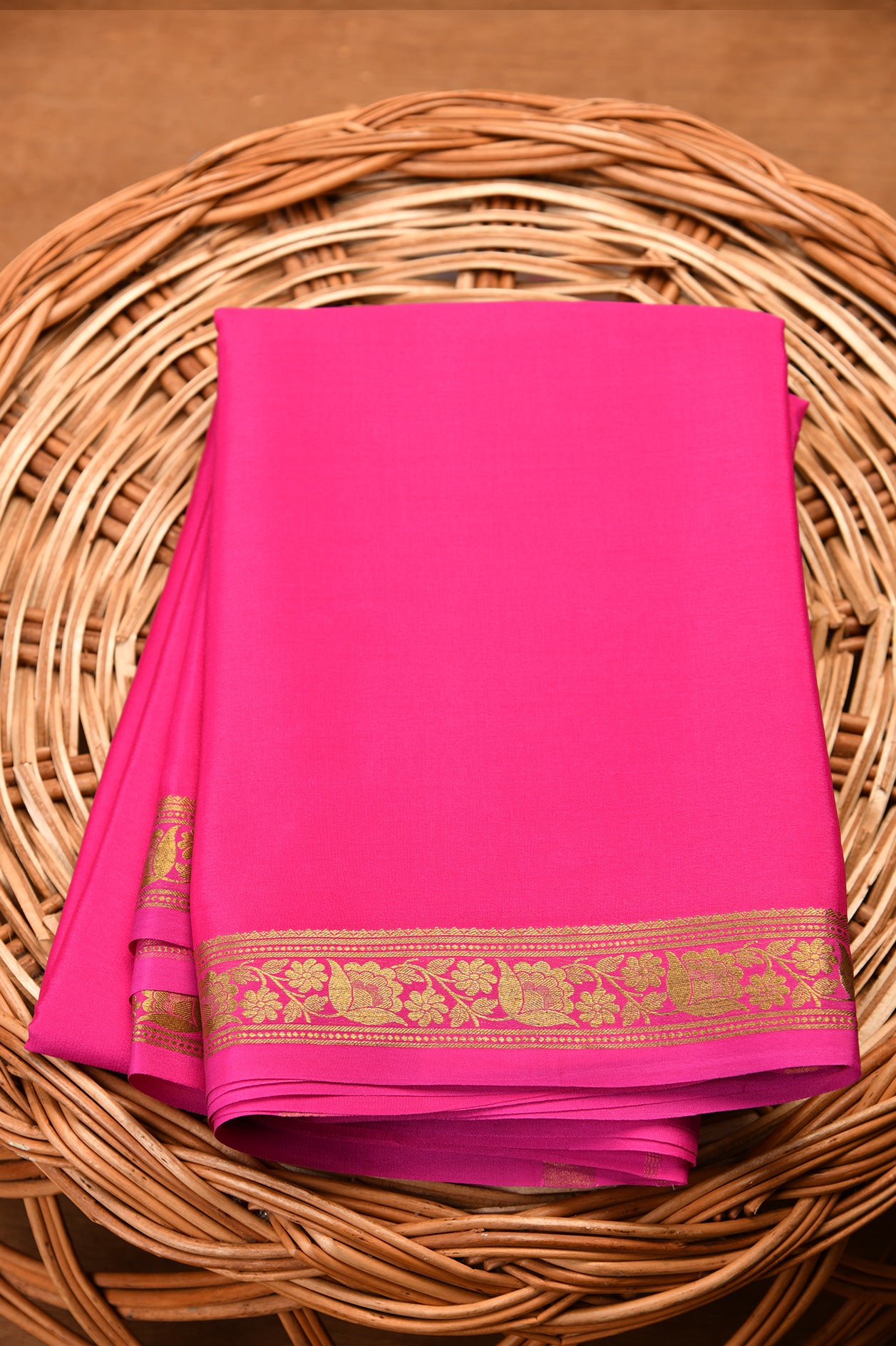  Small Border With Rose Pink Mysore Silk Saree 