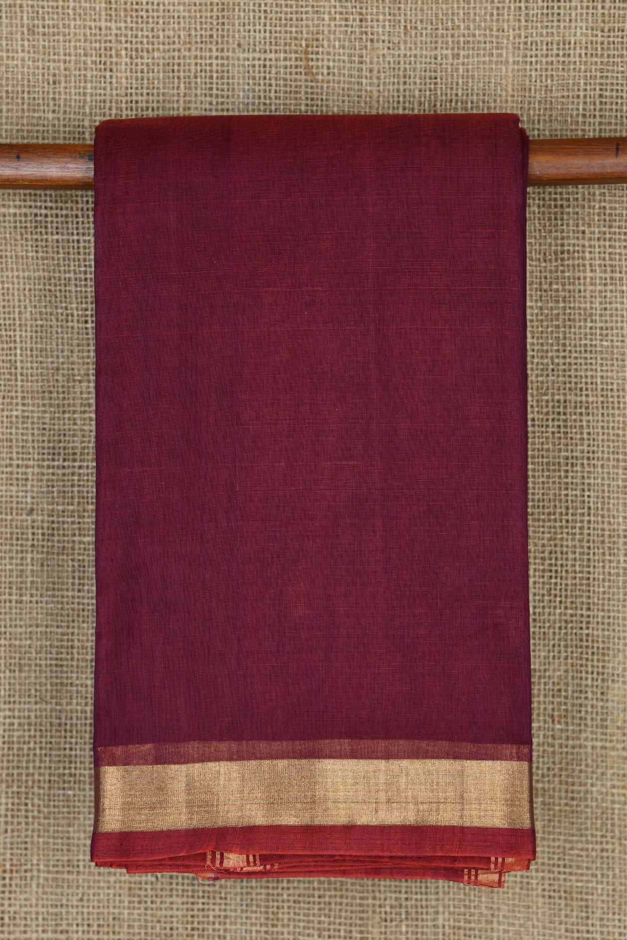  Plum Brown Plain Kora silk Cotton Saree 