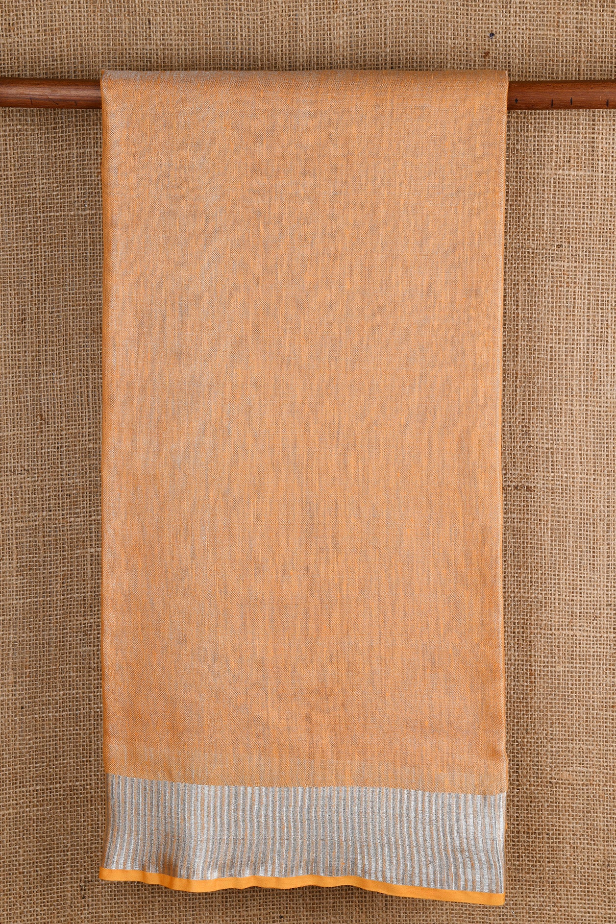  Striped Border With Light Peach Orange Linen Saree 