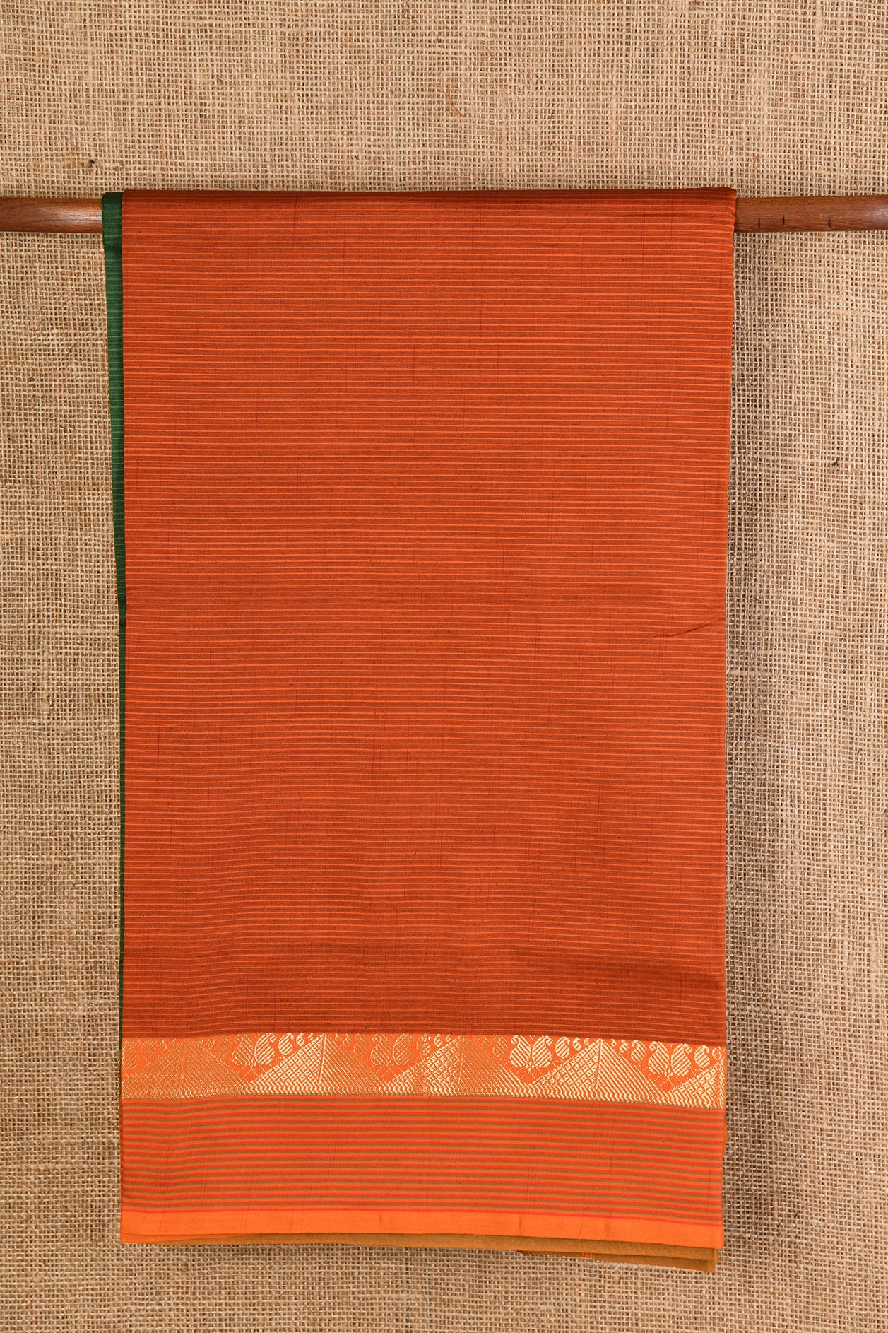  Striped Brown Poly Cotton Saree 