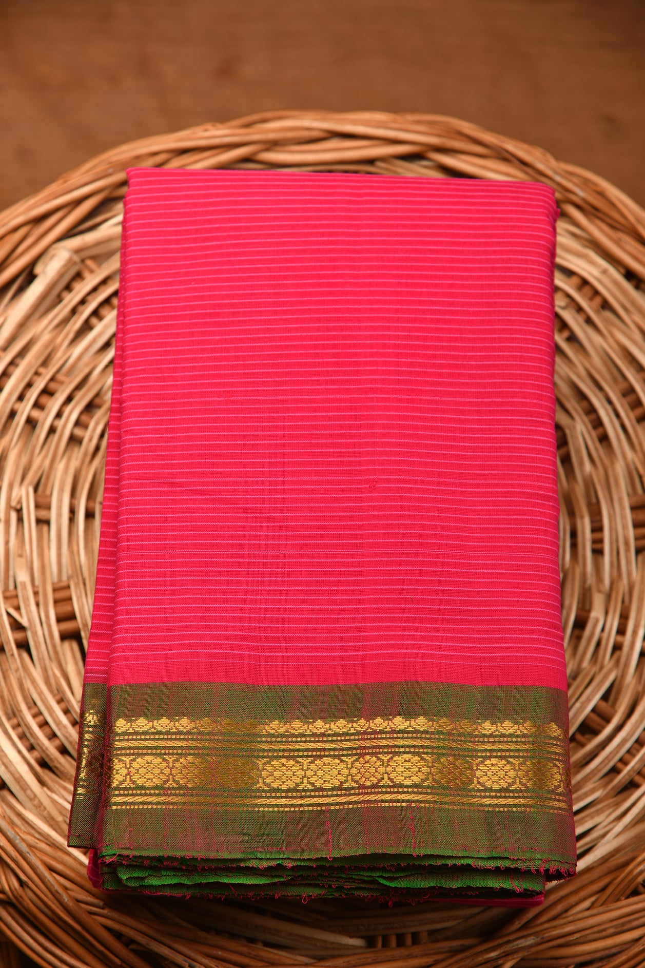  Stripes Dark Pink Gadwal Silk Cotton Saree 