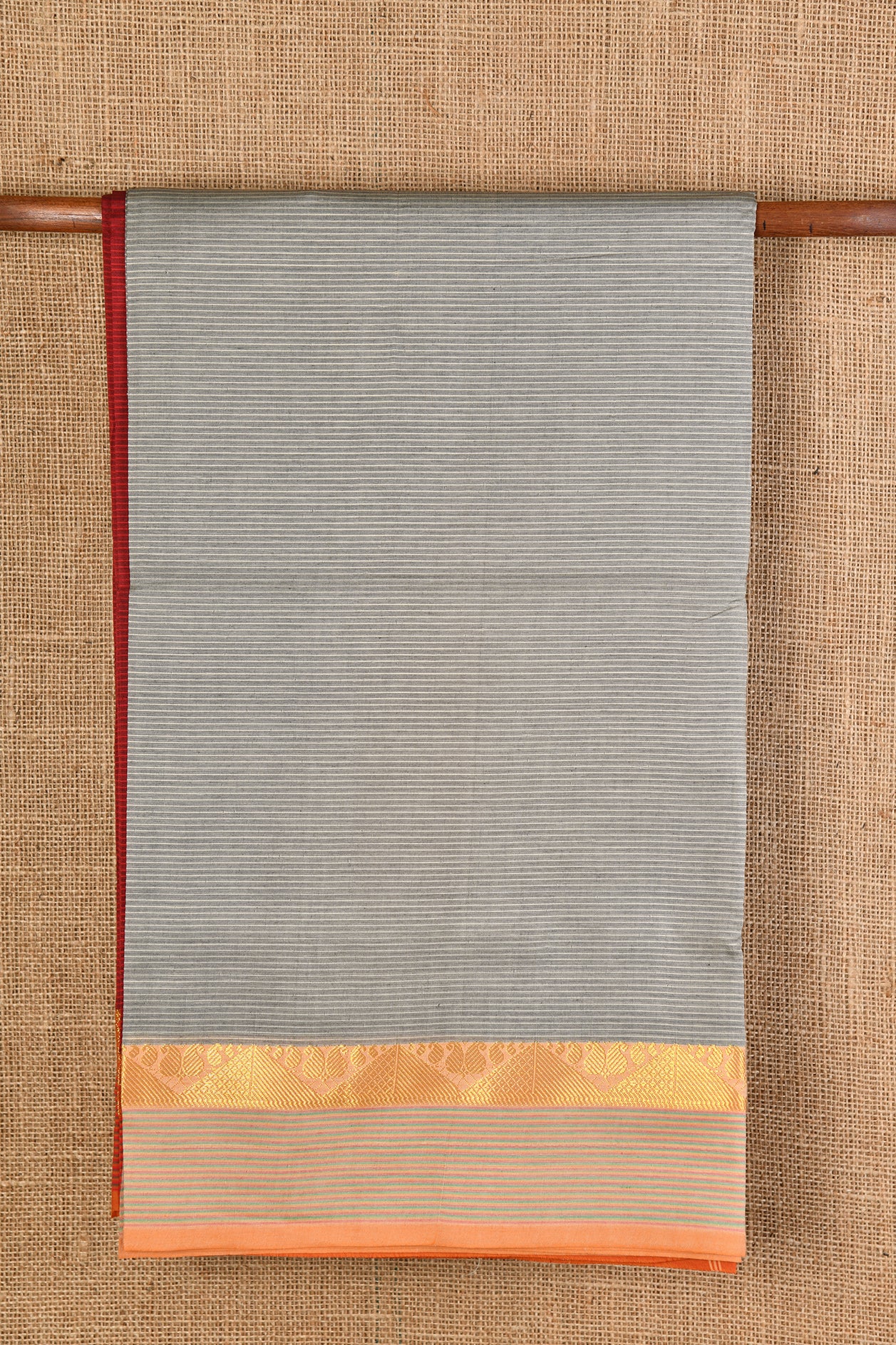  Striped Grey Poly Cotton Saree 