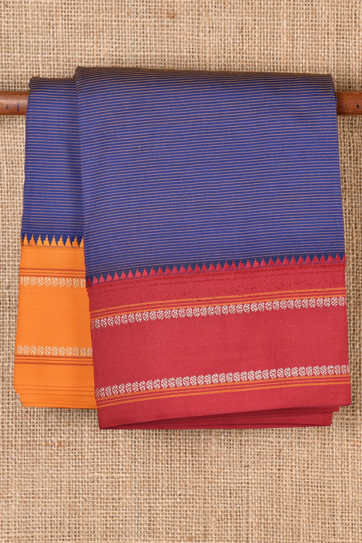  Striped Navy Blue Dharwad Cotton Saree 