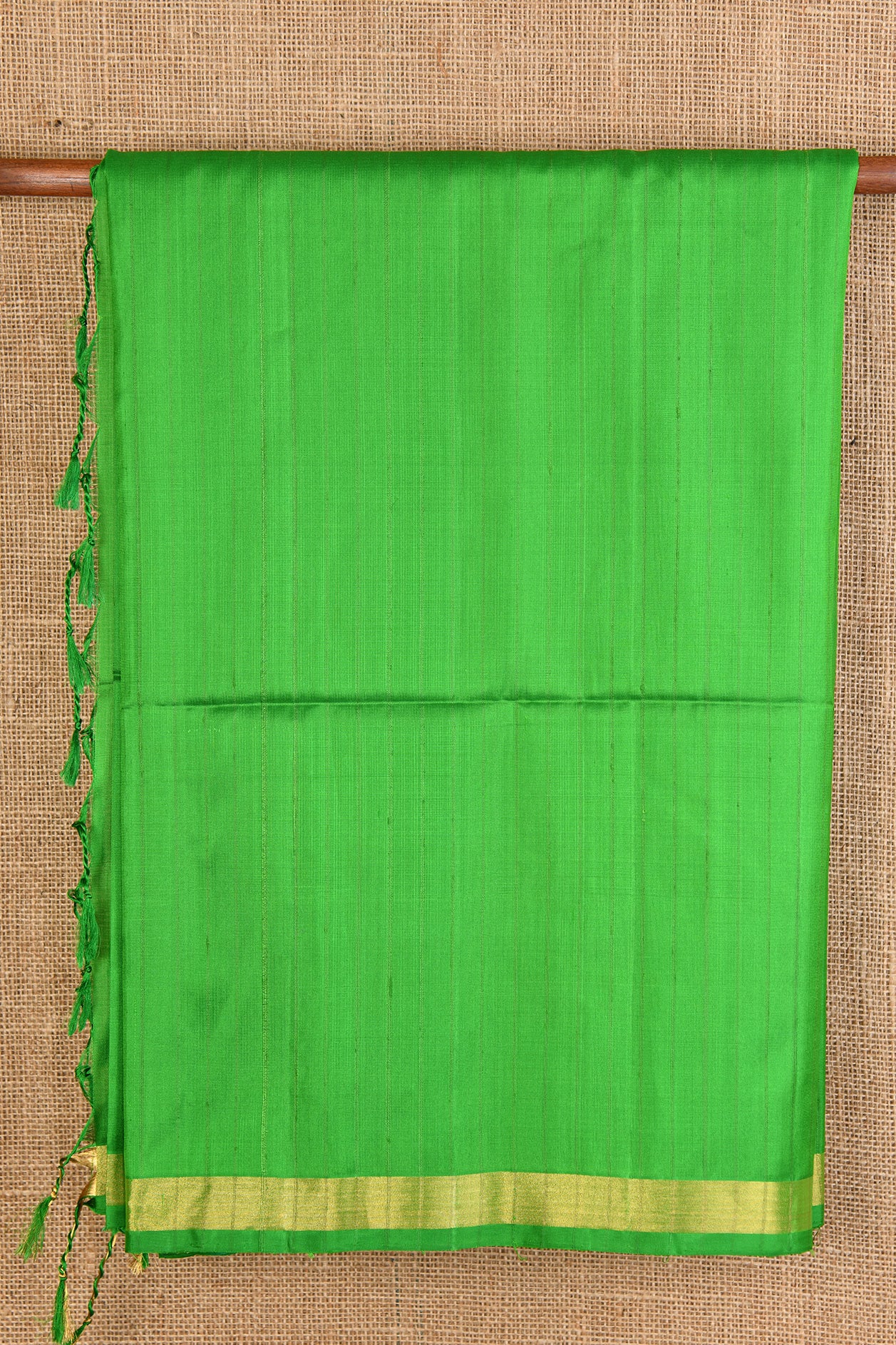  Stripes Parrot Green Kanchipuram Silk Saree 