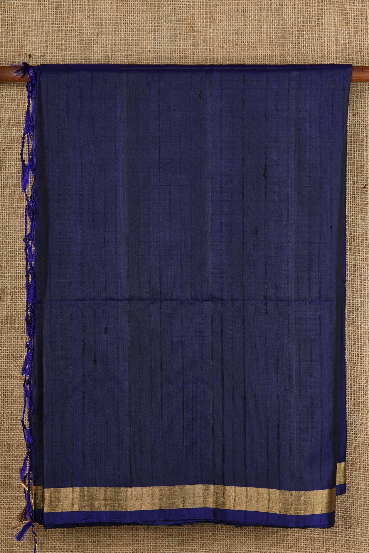  Stripes Deep Blue Plain Silk Saree 