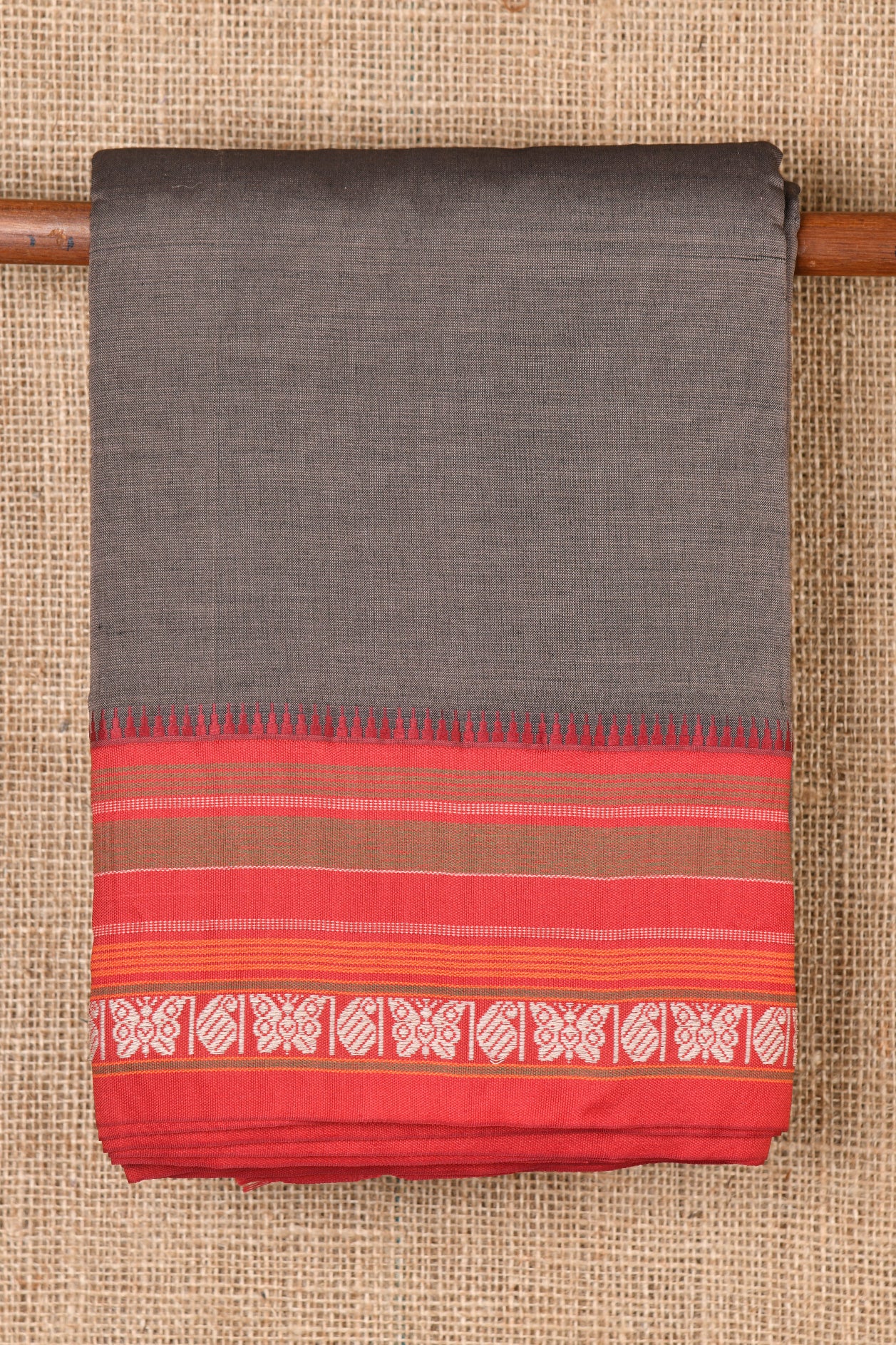  Temple Border Ash Grey Dharwad Cotton Saree 