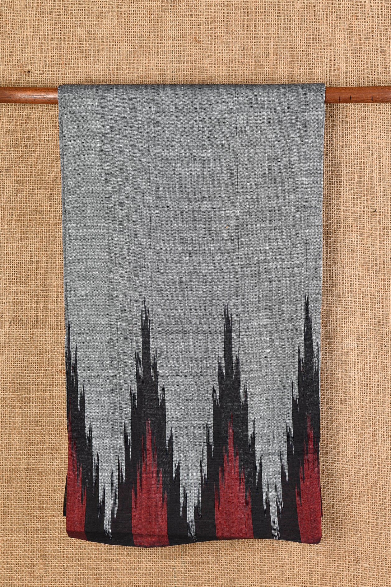  Temple Border Ash Grey Odisha Ikat Cotton Saree 