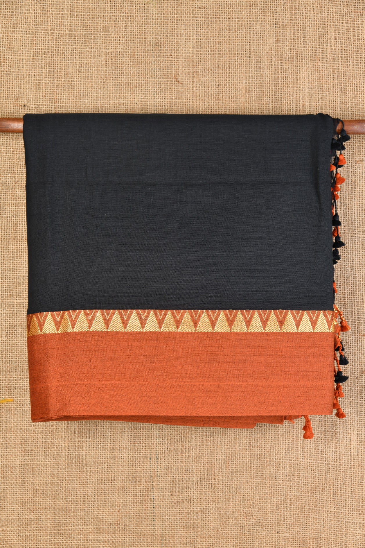  Temple Border Black Bengal Cotton Saree 