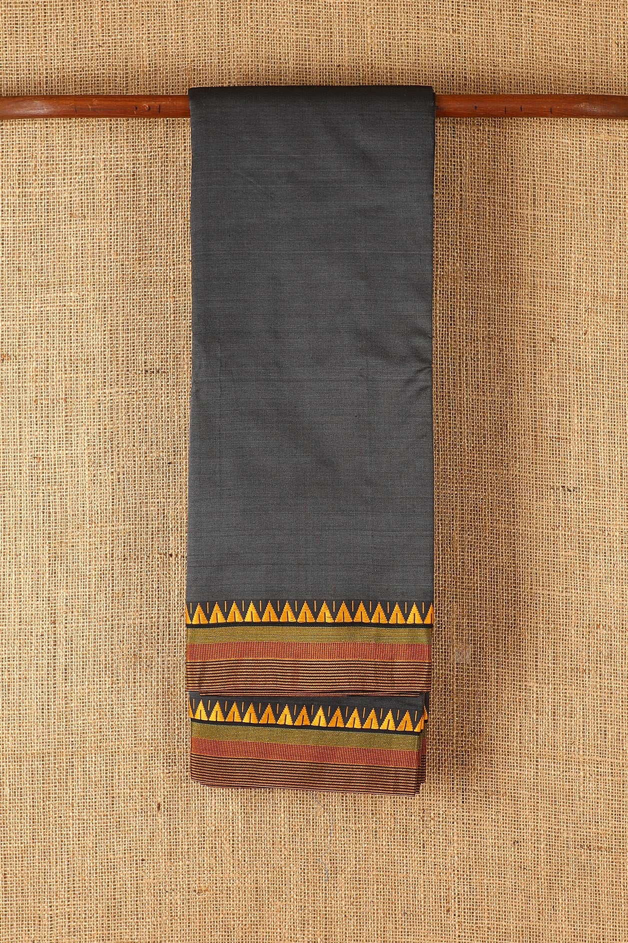  Temple Border Dark Ash Grey Dharwad Cotton Saree 