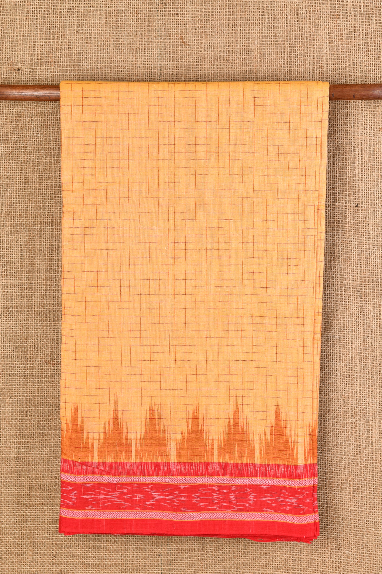  Temple Border Dark Peach Odisha Ikat Cotton Saree 