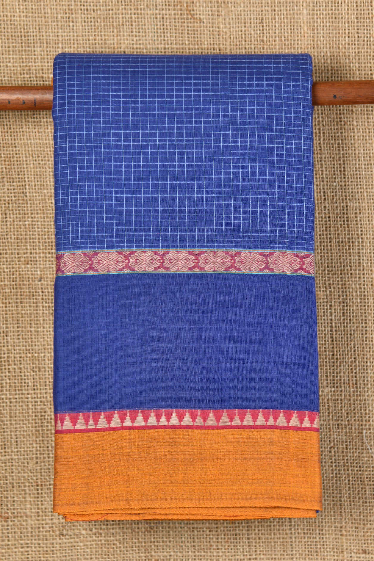  Temple Border Indigo Blue Semi Gadwal Cotton Saree 