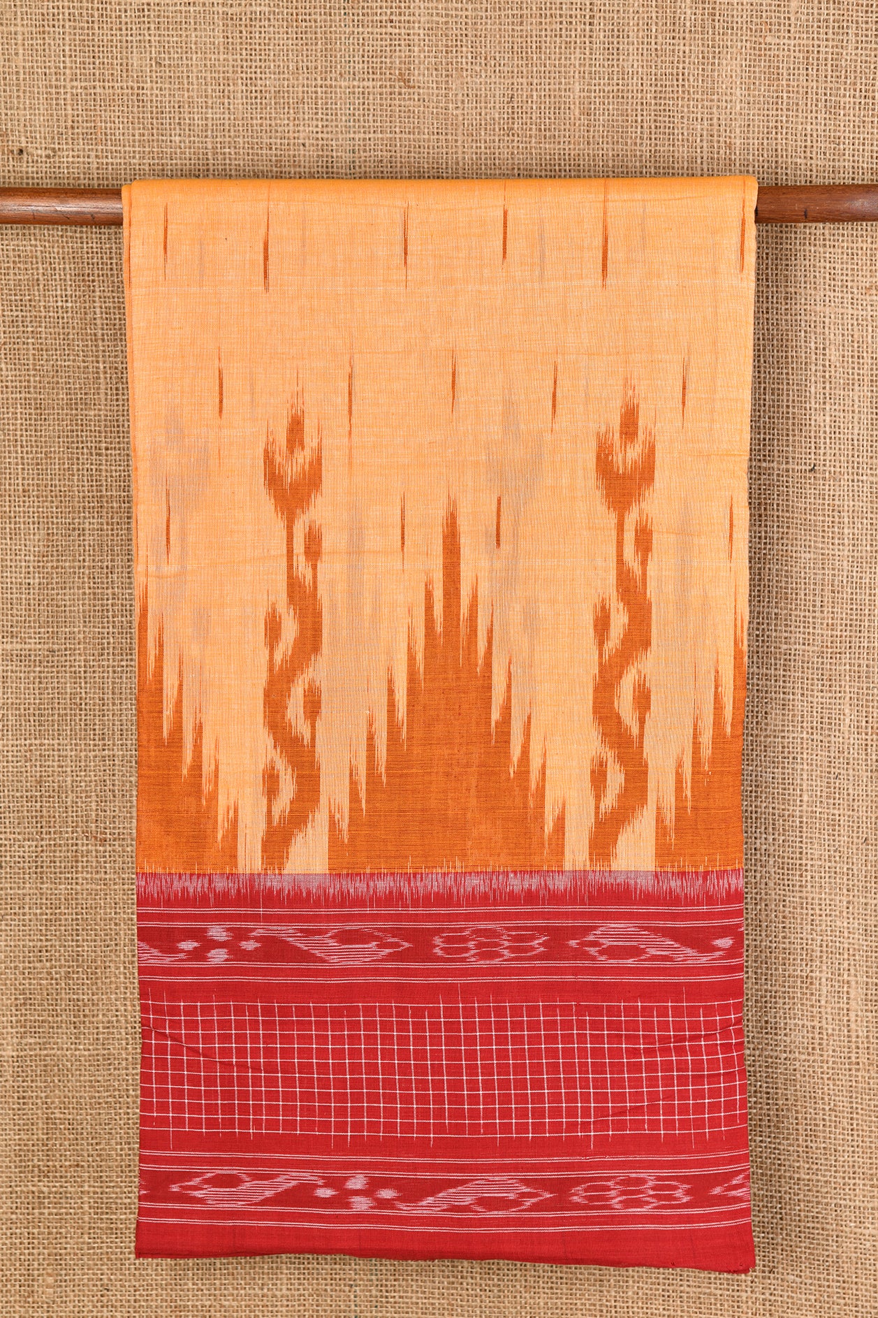  Temple Border Light Peach Odisha Ikat Cotton Saree 