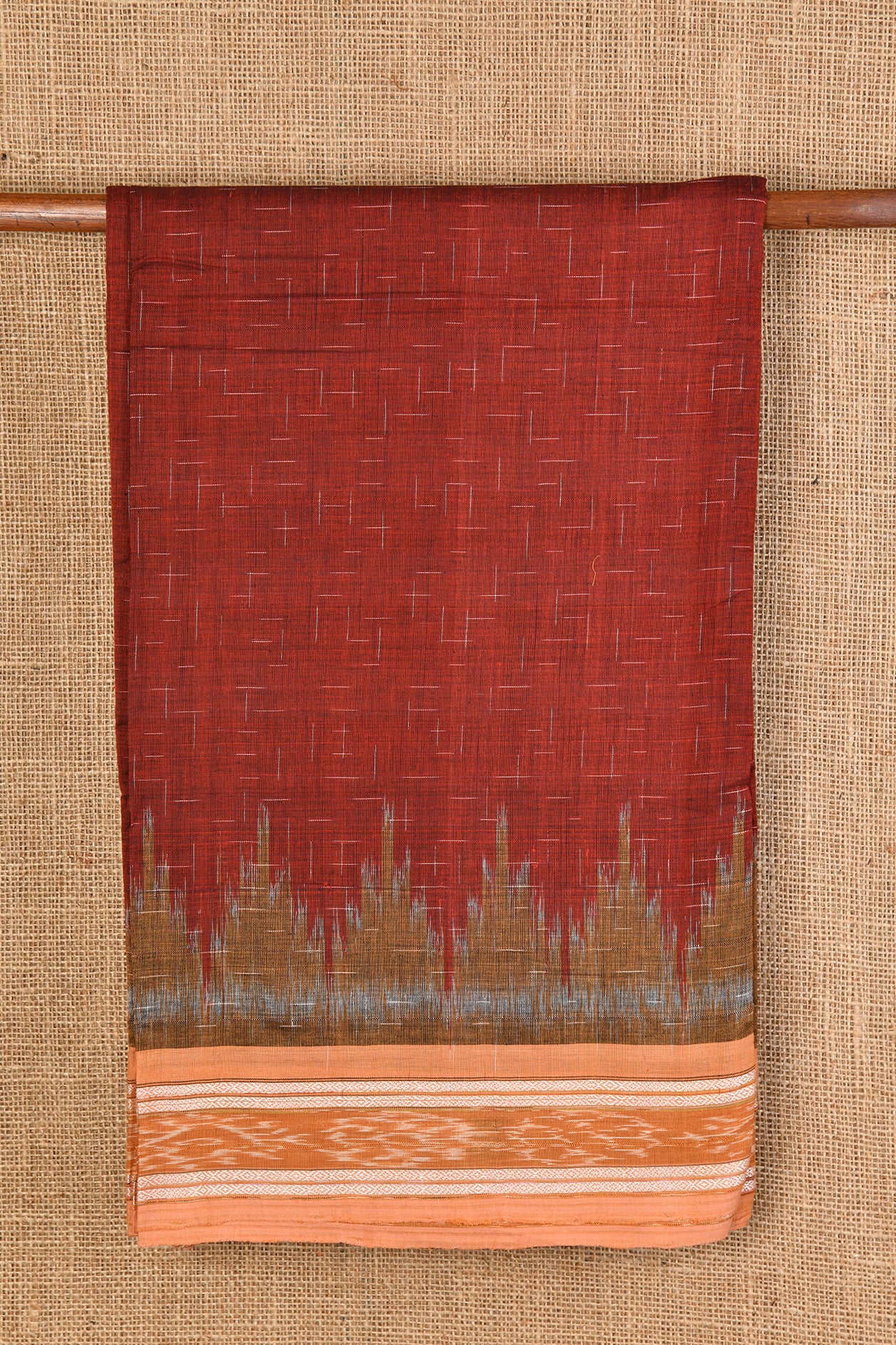  Temple Border Maroon Odisha Ikat Cotton Saree 