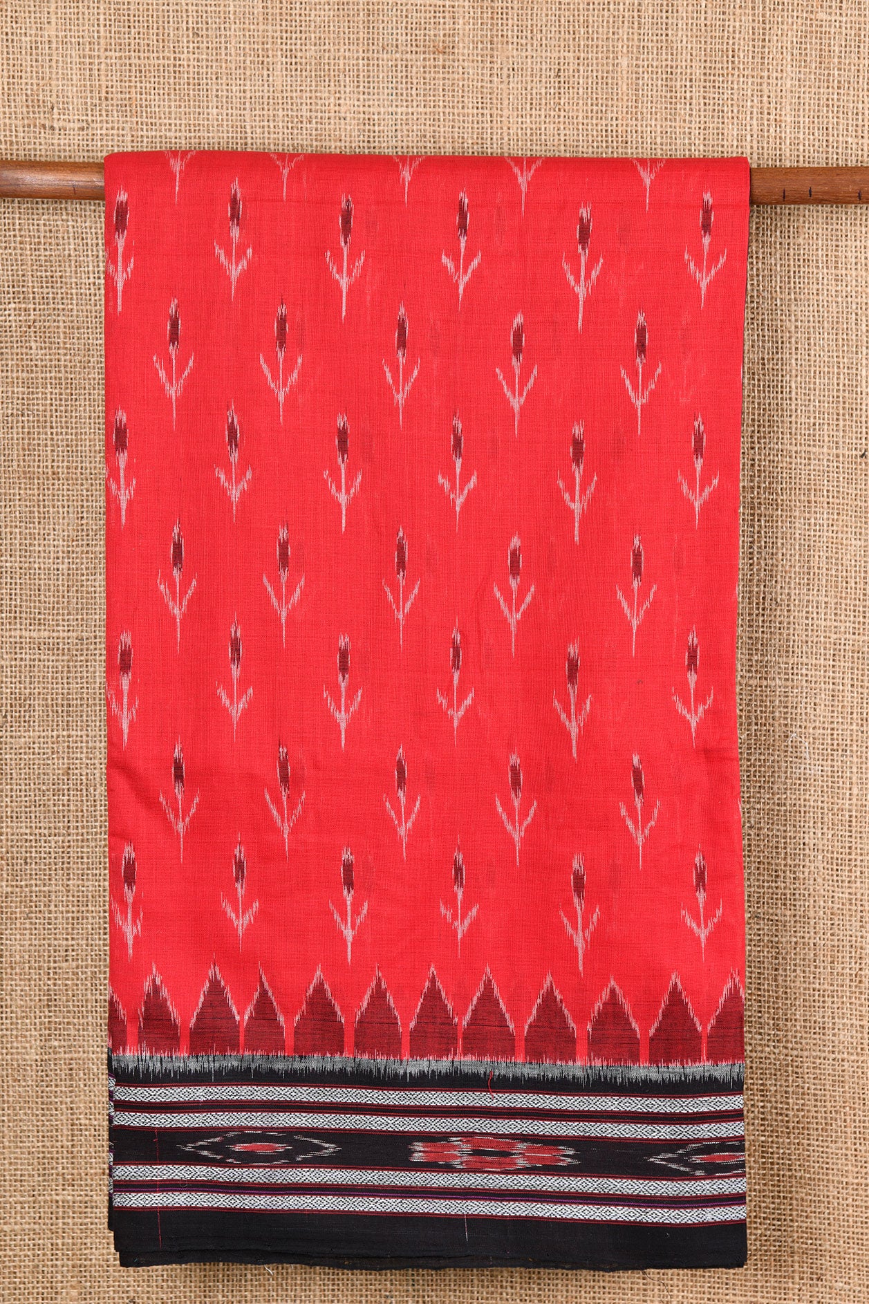  Temple Border Red Odisha Ikat Cotton Saree 