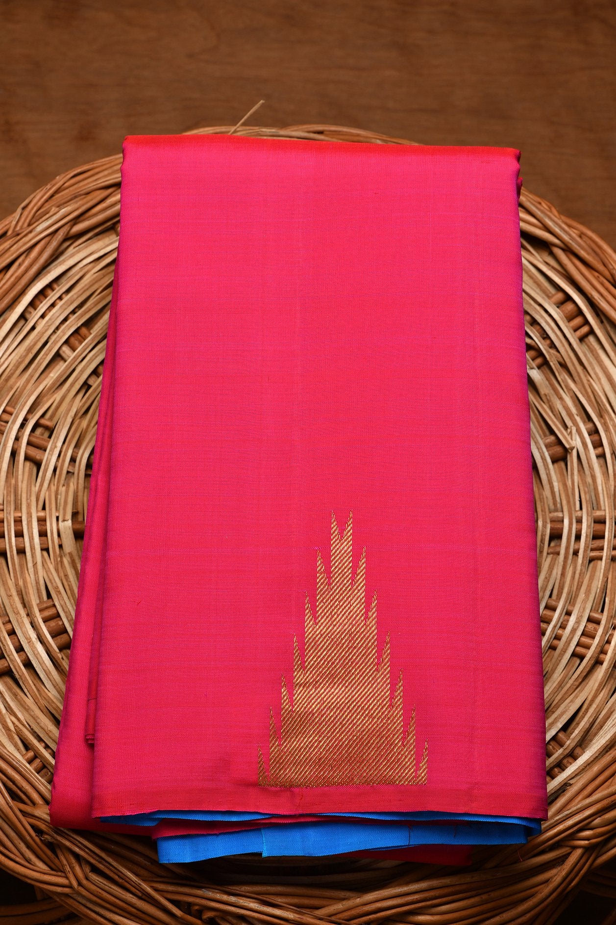  Temple Motif Hot Pink Kanchipuram Silk Saree 