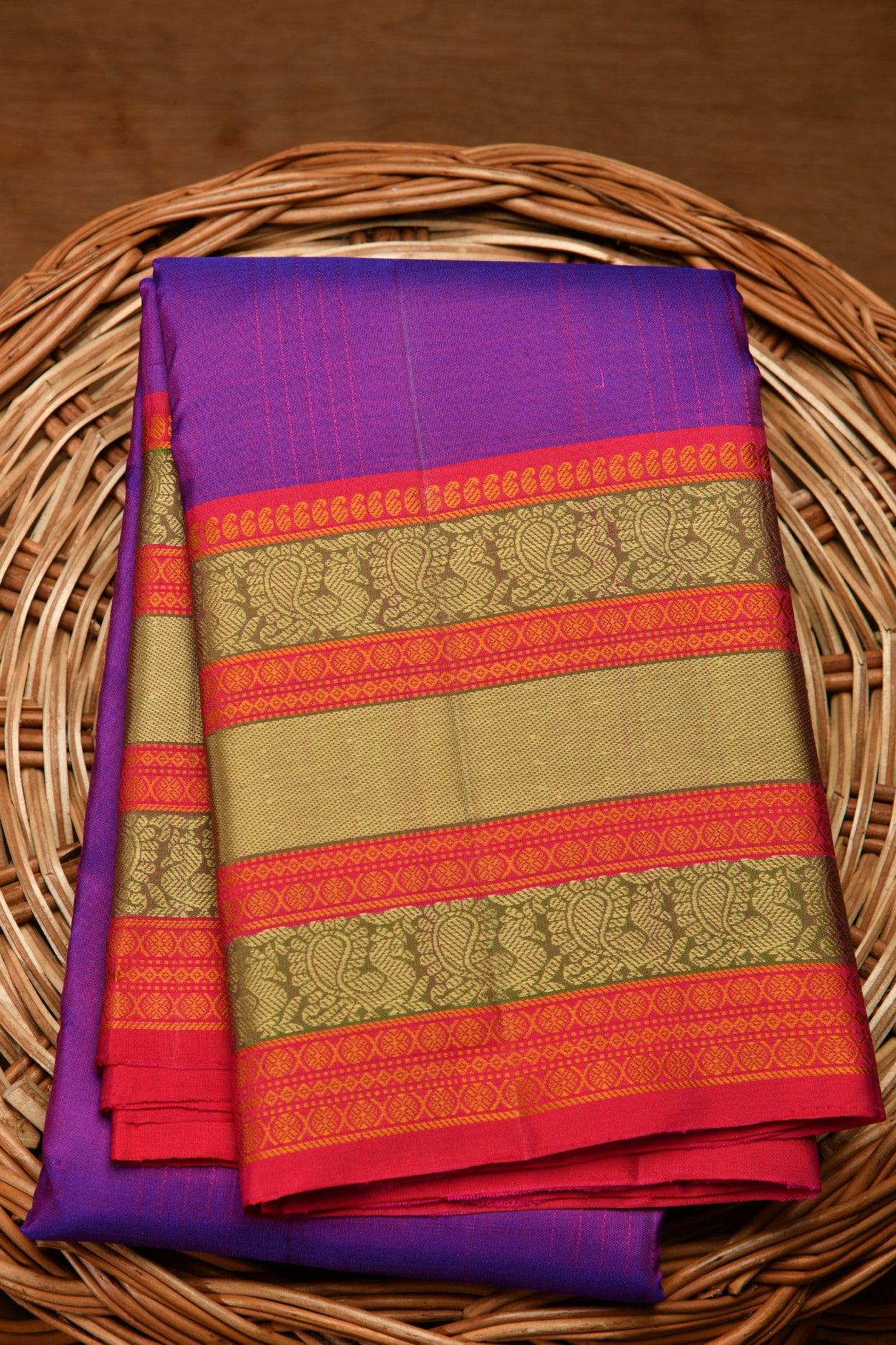  Thread Work Border Dark Violet Kanchipuram Silk Saree 