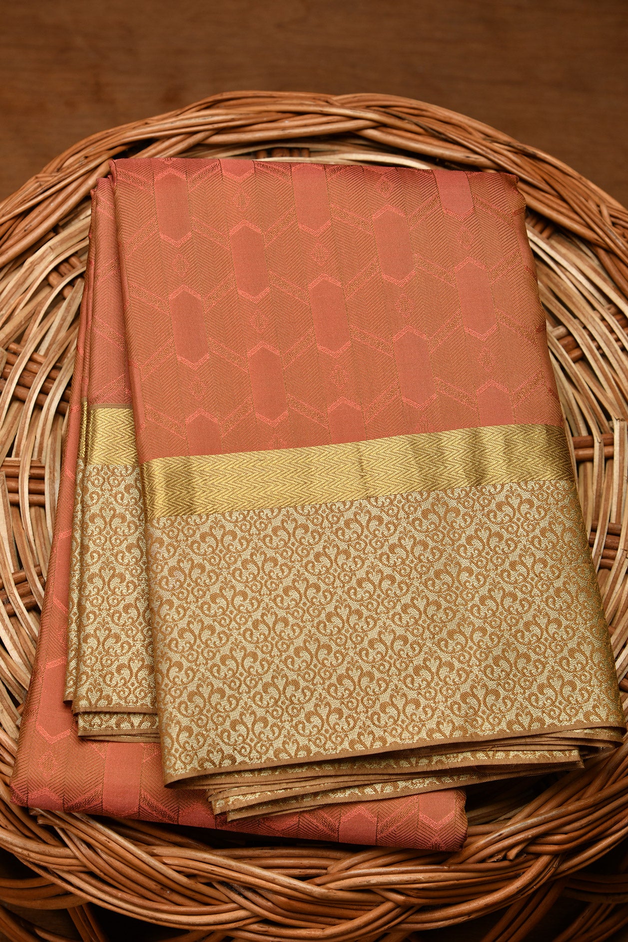  Thread Work Dusty Brown Kanchipuram Silk Saree 