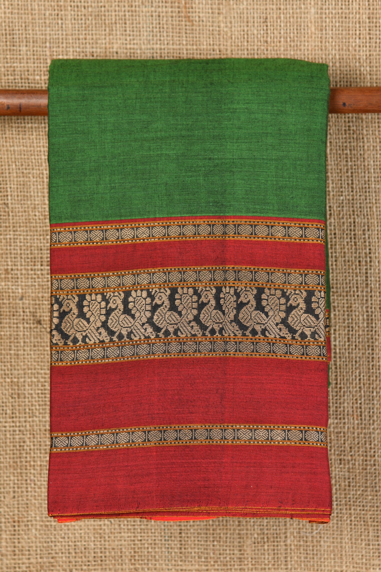  Thread Work Fern Green Semi Gadwal Cotton Saree 