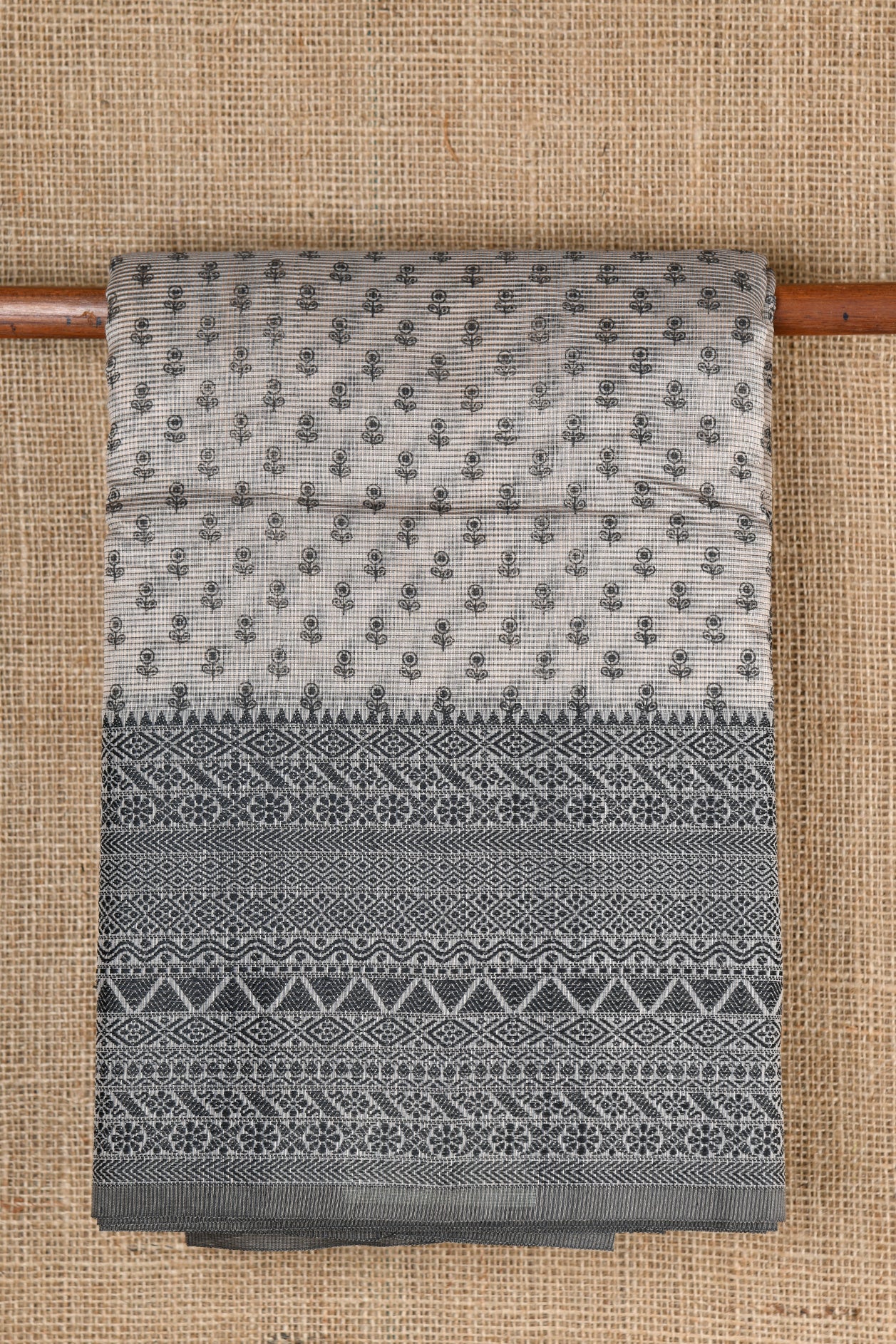  Floral Motif Light Grey Kota Cotton Saree 