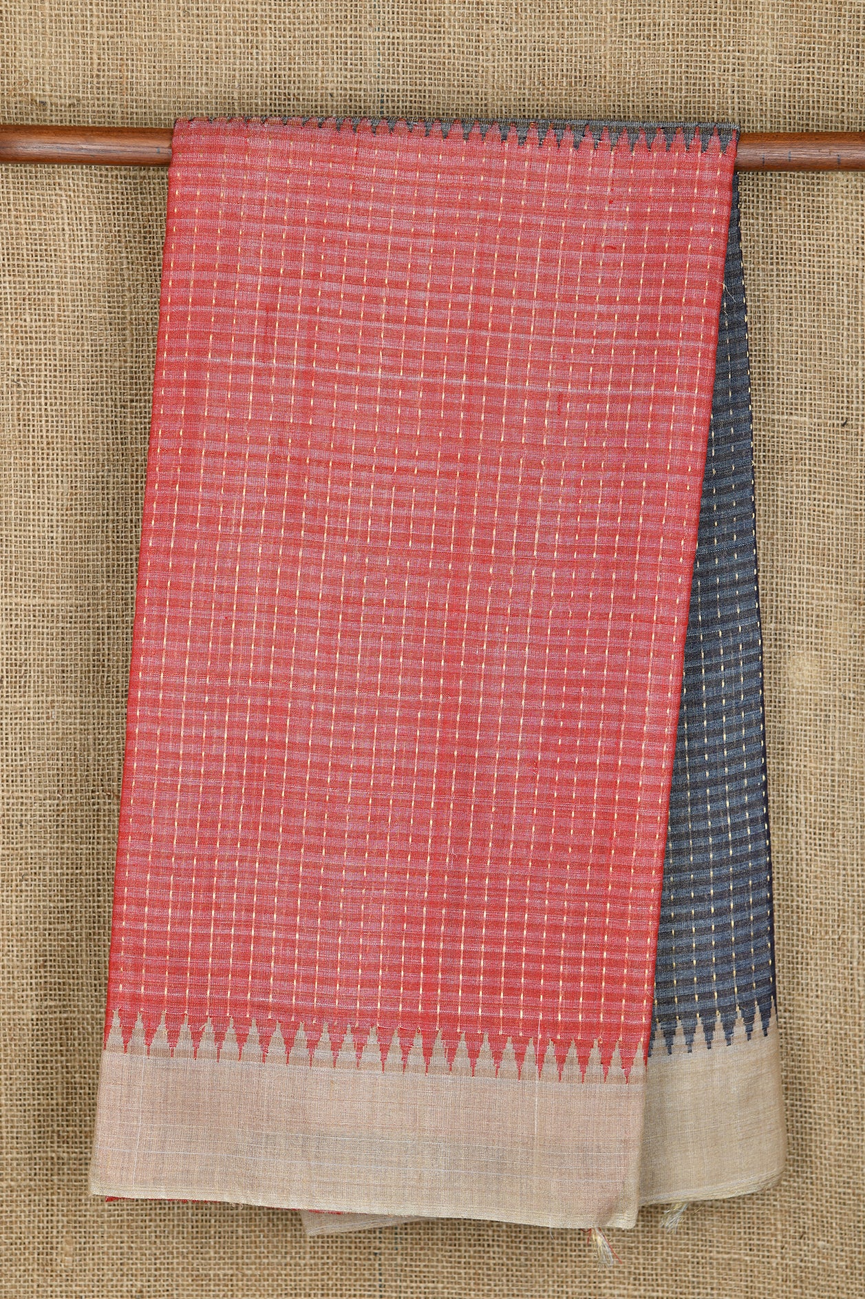  Half And Half Red And Grey Tussar Silk Saree 