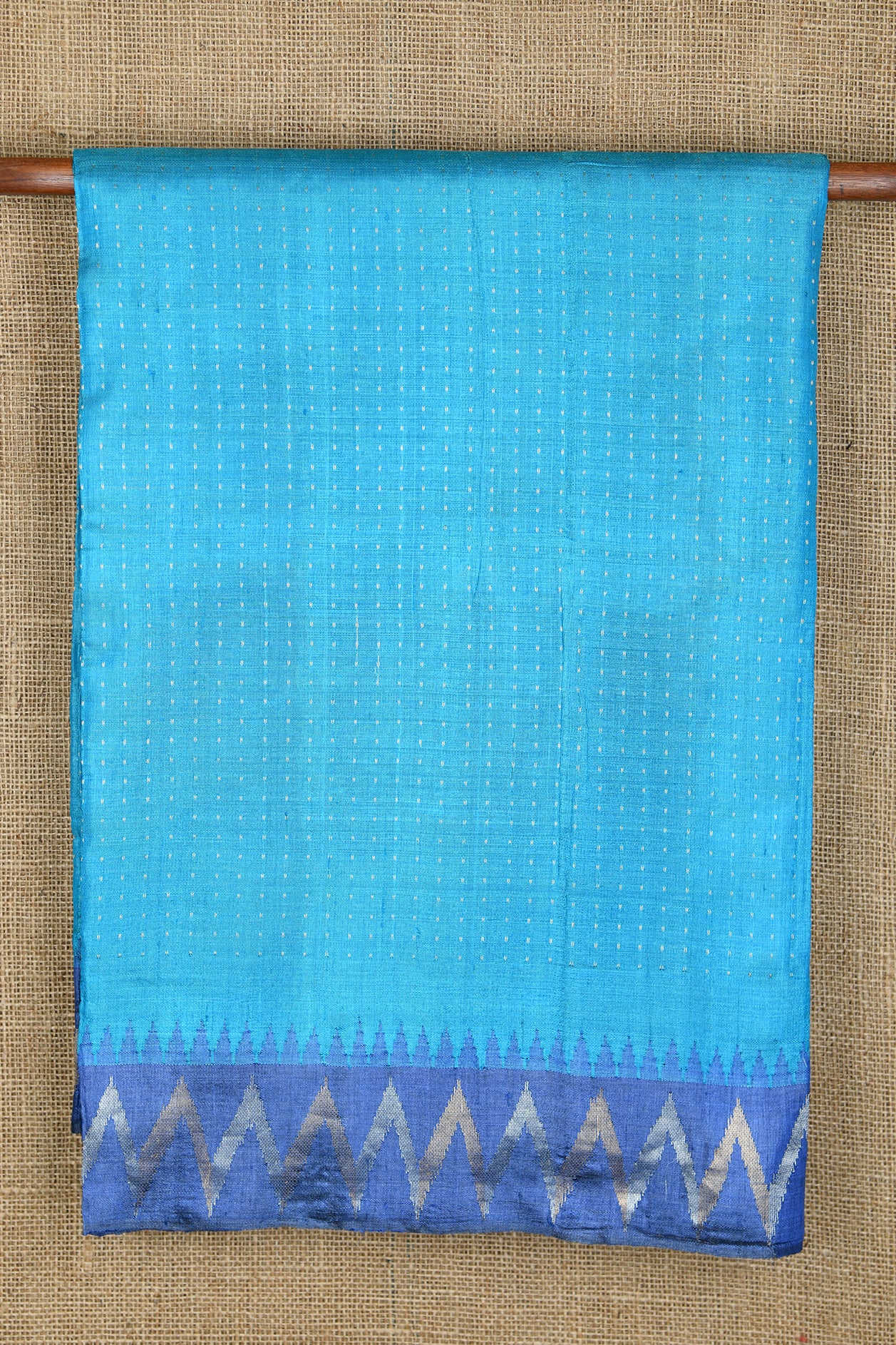  Temple Border With Zari Dots Ramar Blue Tussar Silk Saree 