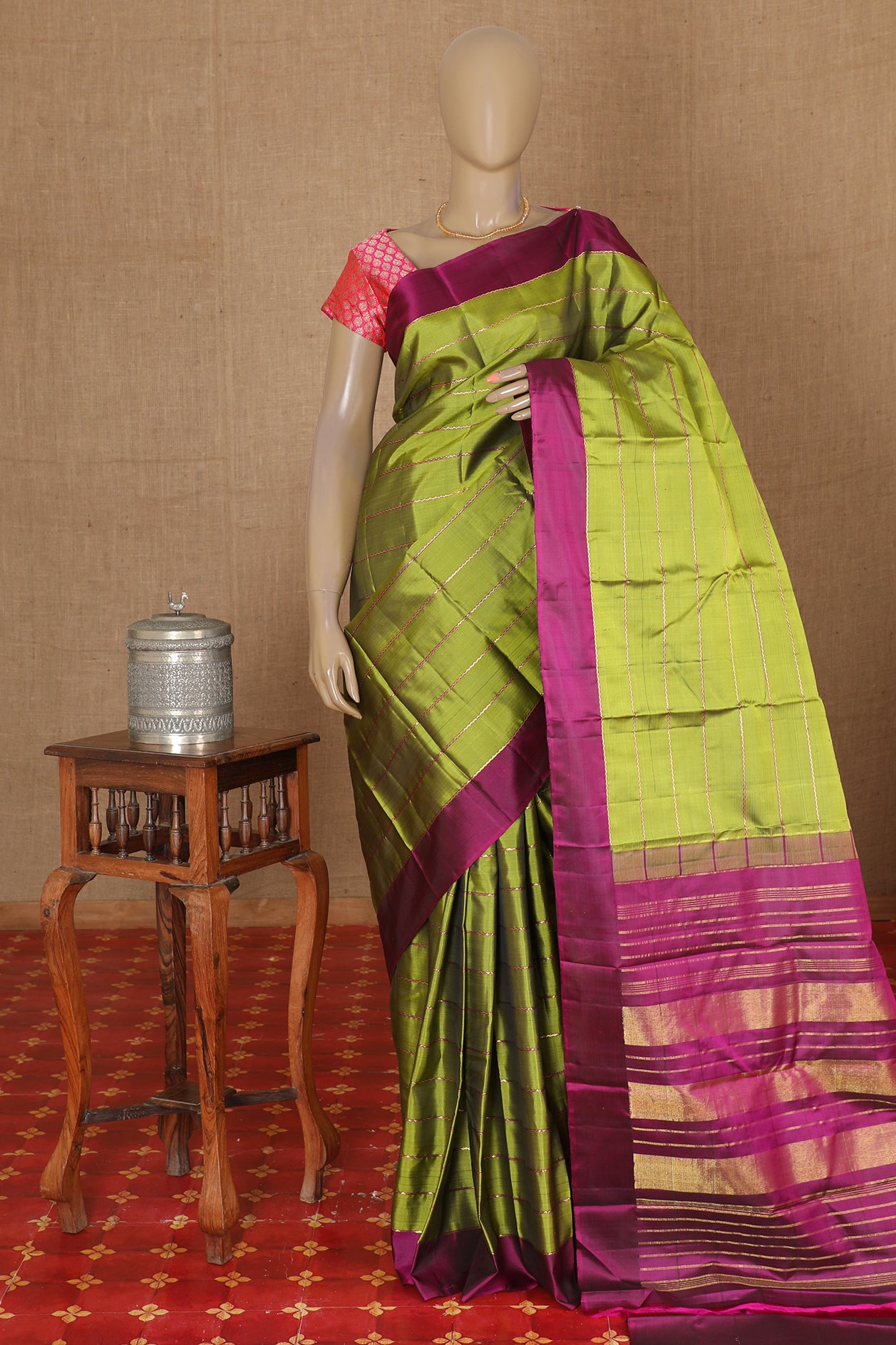  Vealdhari Design Olive Green kanchipuram Silk Saree 