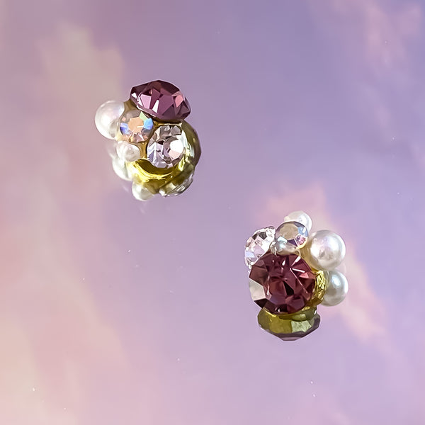 Dusty Rose Crystal and Pearl Cluster - 2pcs