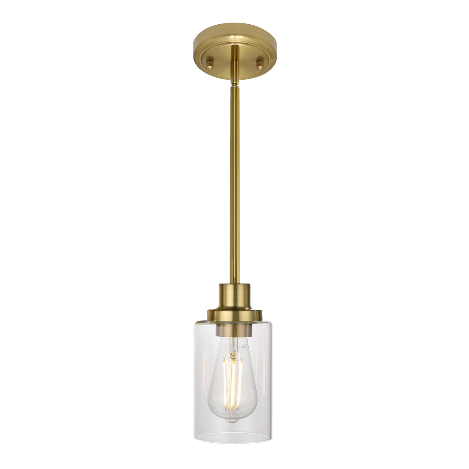 MELUCEE 1-Light Modern Pendant Light Brass Finish with Clear Glass 
