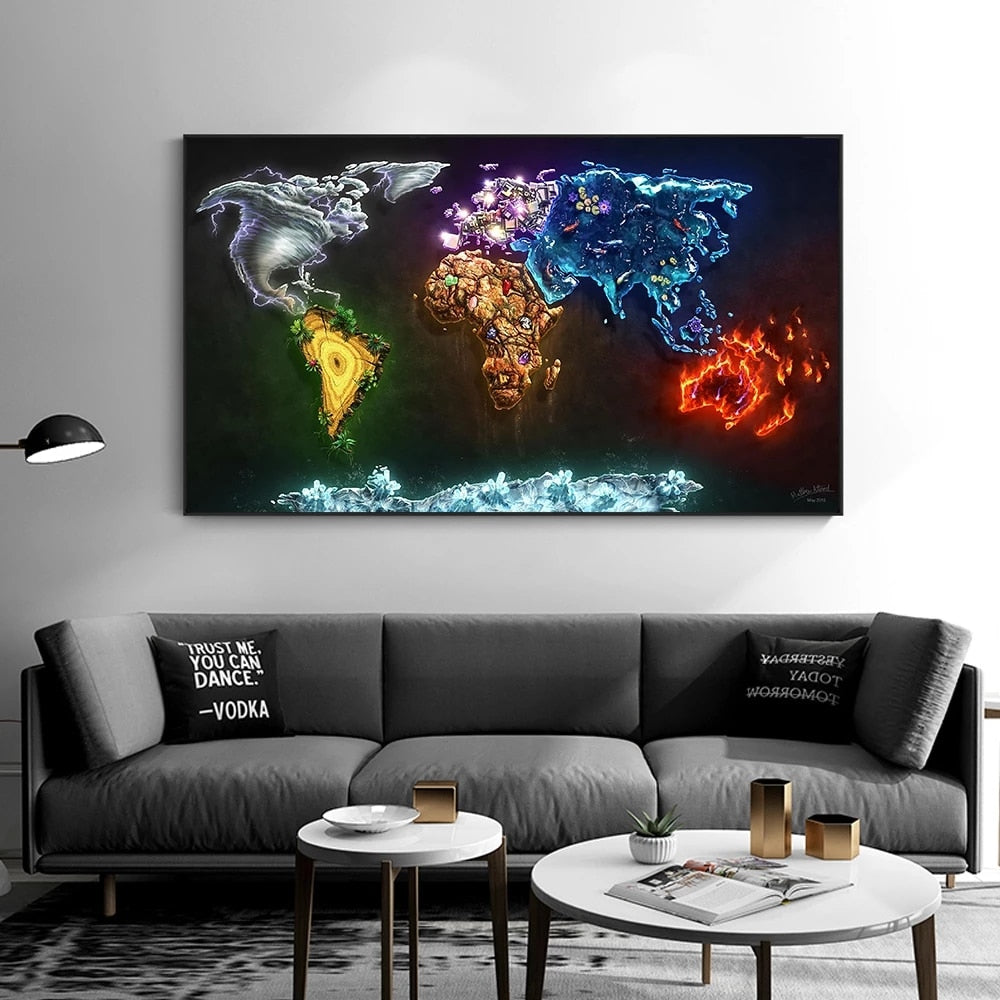 Echt niet motief Wrak Gekleurde wereldkaart canvasdoek schilderij poster