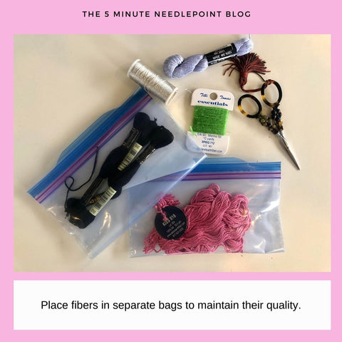 needlepoint threads in ziploc bags