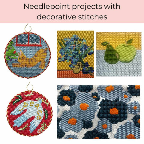 Needlepoint projects with decorative stitches