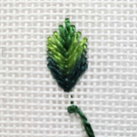 Leaf stitch using a variegated needlepoint thread