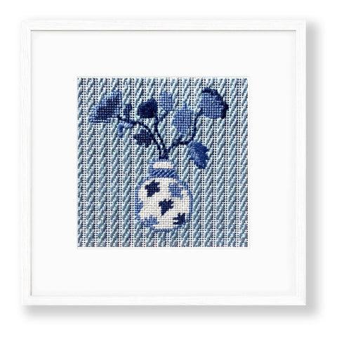 Blue and White Chinoiserie Leaf Vase needlepoint kit