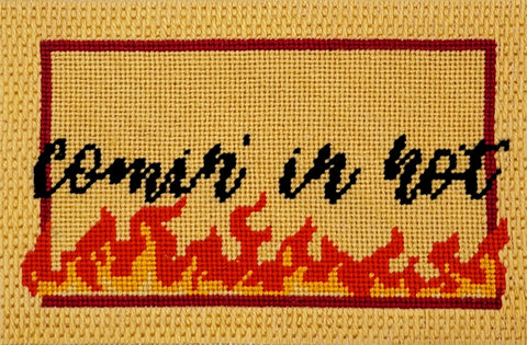 Comin In Hot needlepoint kit with Parisian stitch frame